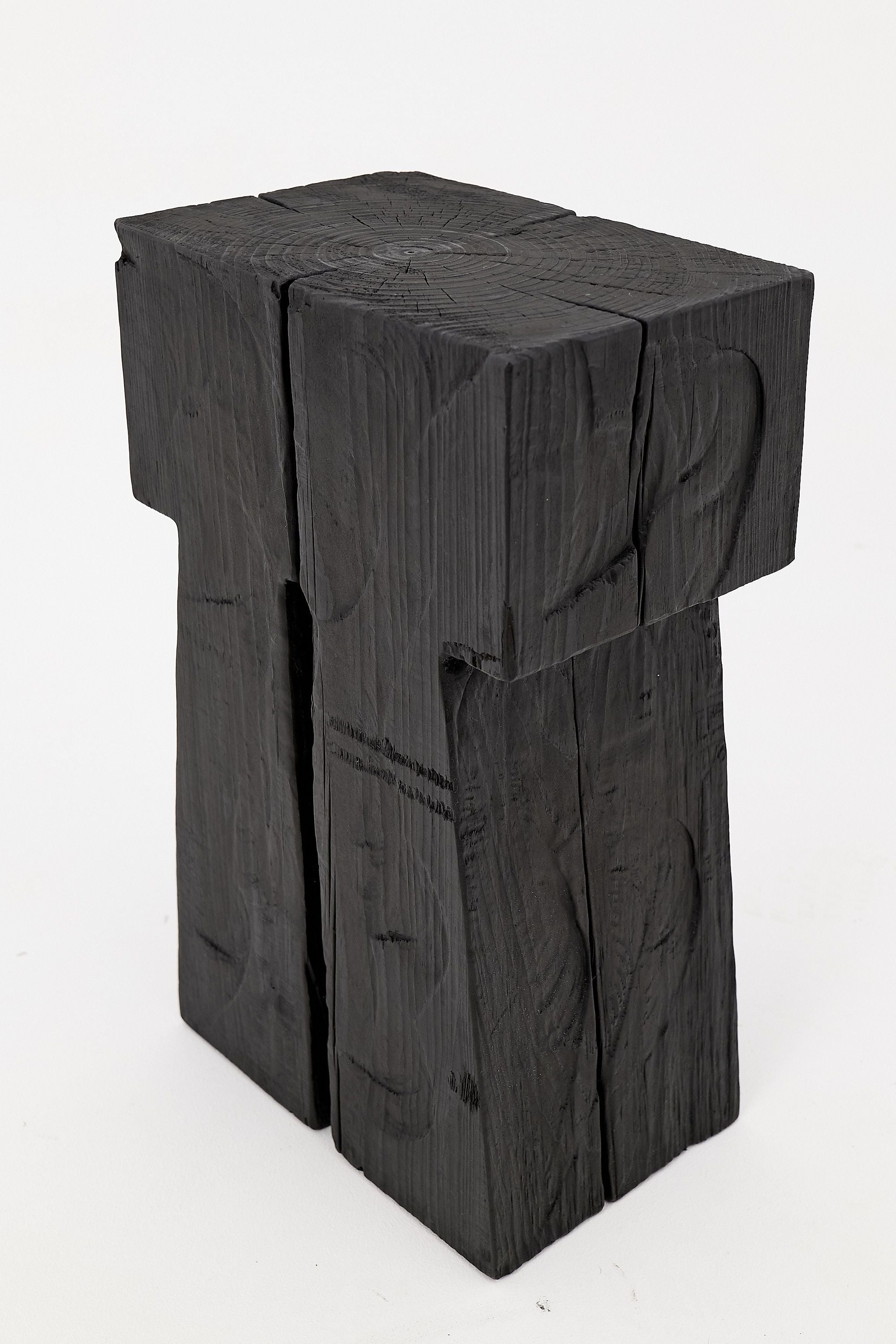 Sculptural Charred Wood Side Table in Solid Wood - image 3