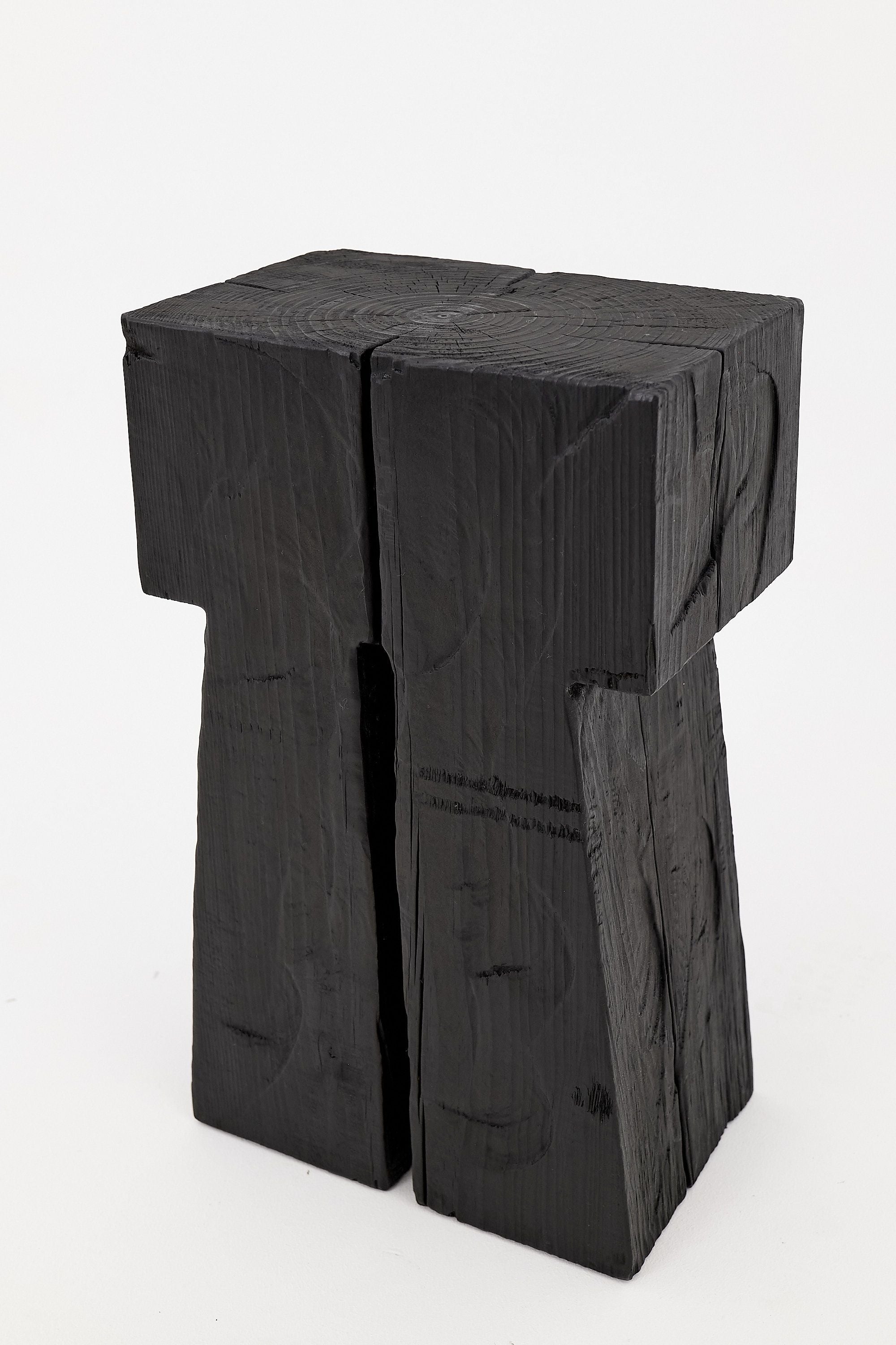 Sculptural Charred Wood Side Table in Solid Wood