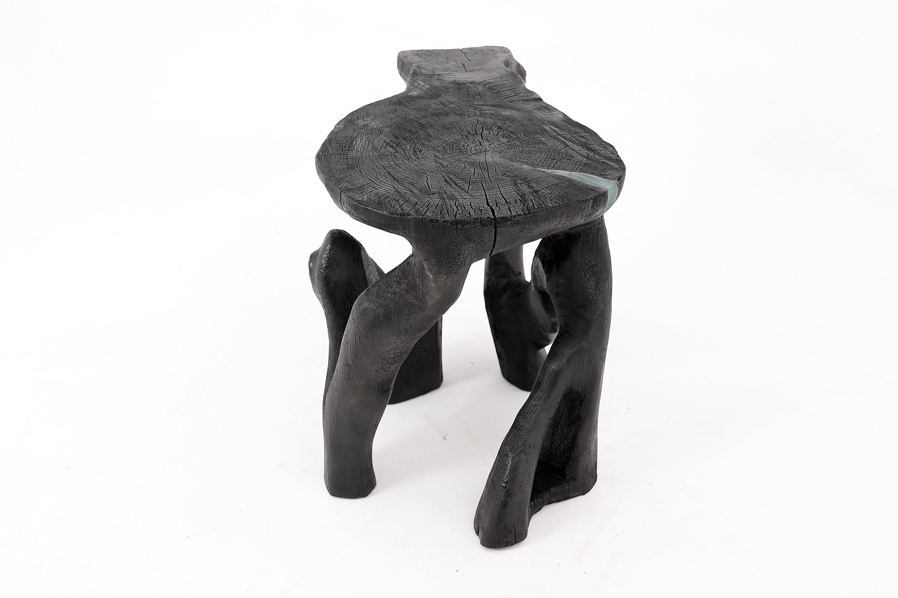 Rustic Sculptural Coffee Table, Burnt Black Wood, Carved, Unique, Logniture - image 9