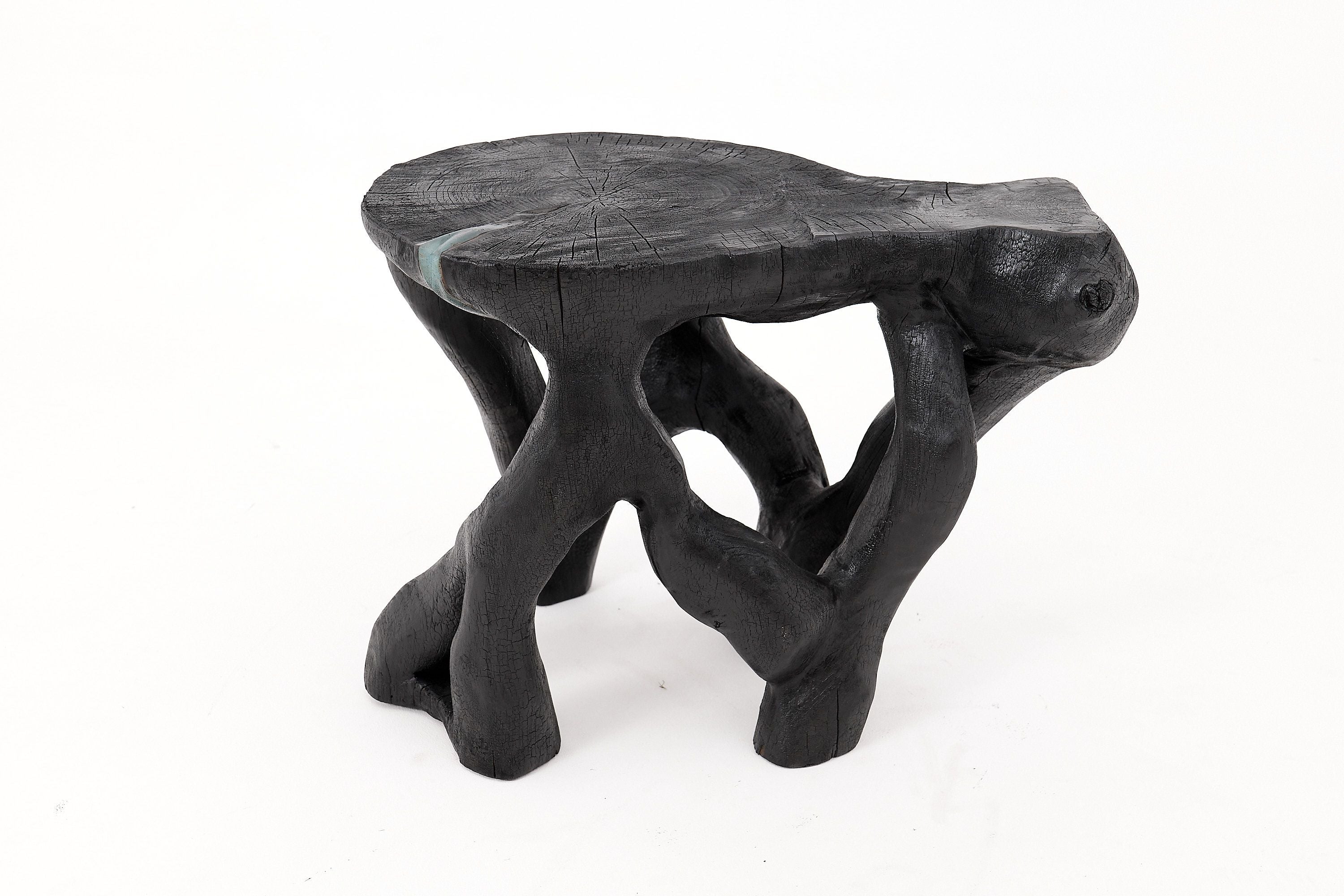 Rustic Sculptural Coffee Table, Burnt Black Wood, Carved, Unique, Logniture - image 12