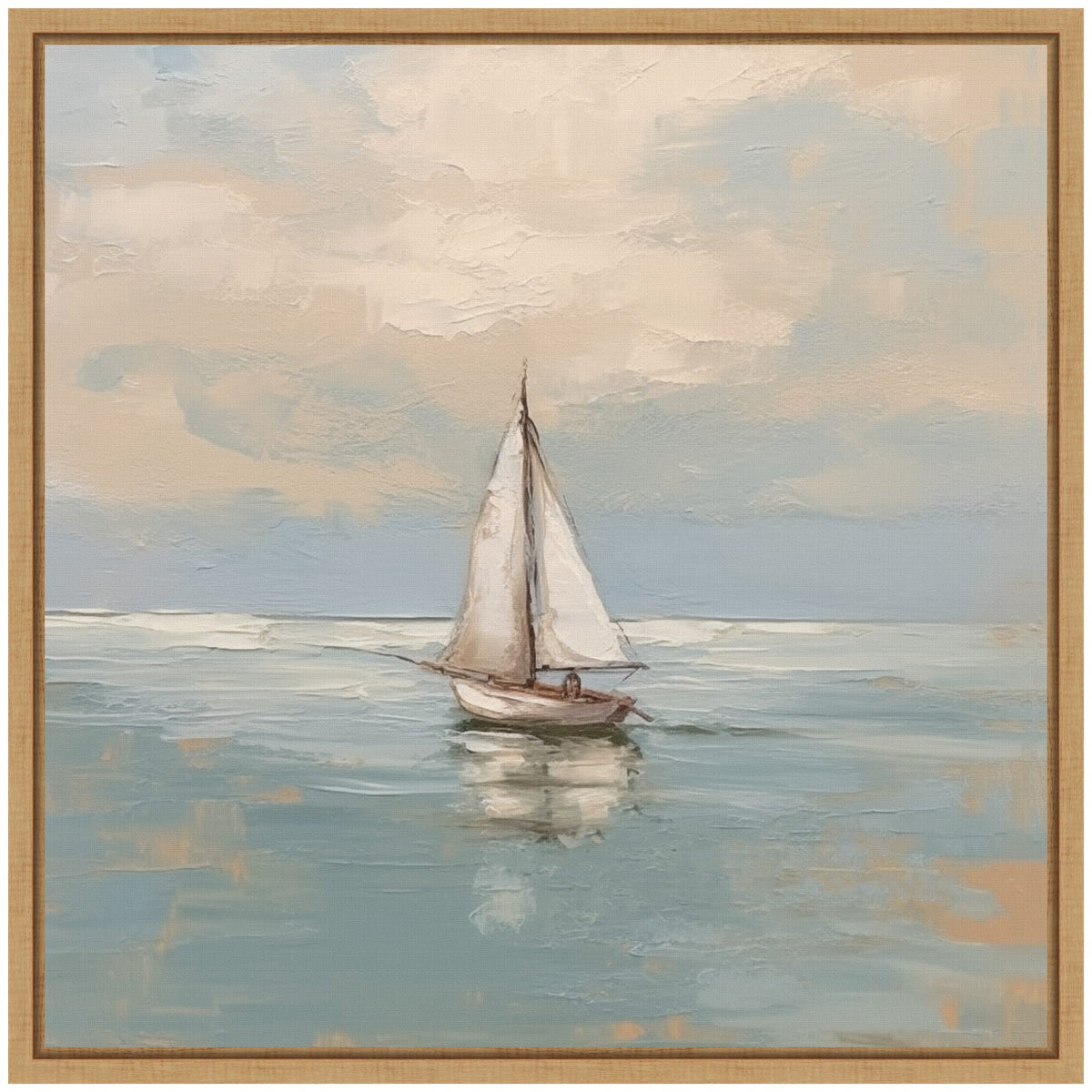 Sylvie Calm Pastel Sailboat Landscape Framed Canvas by The Creative Bunch Studio
