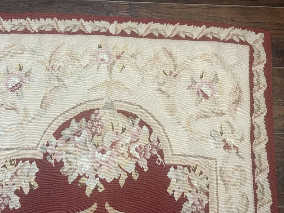 Aubusson Runner Rug 3x10, European Design, Red and Beige, Elegant, Handmade Wool Rug - Jewel Rugs, view 8