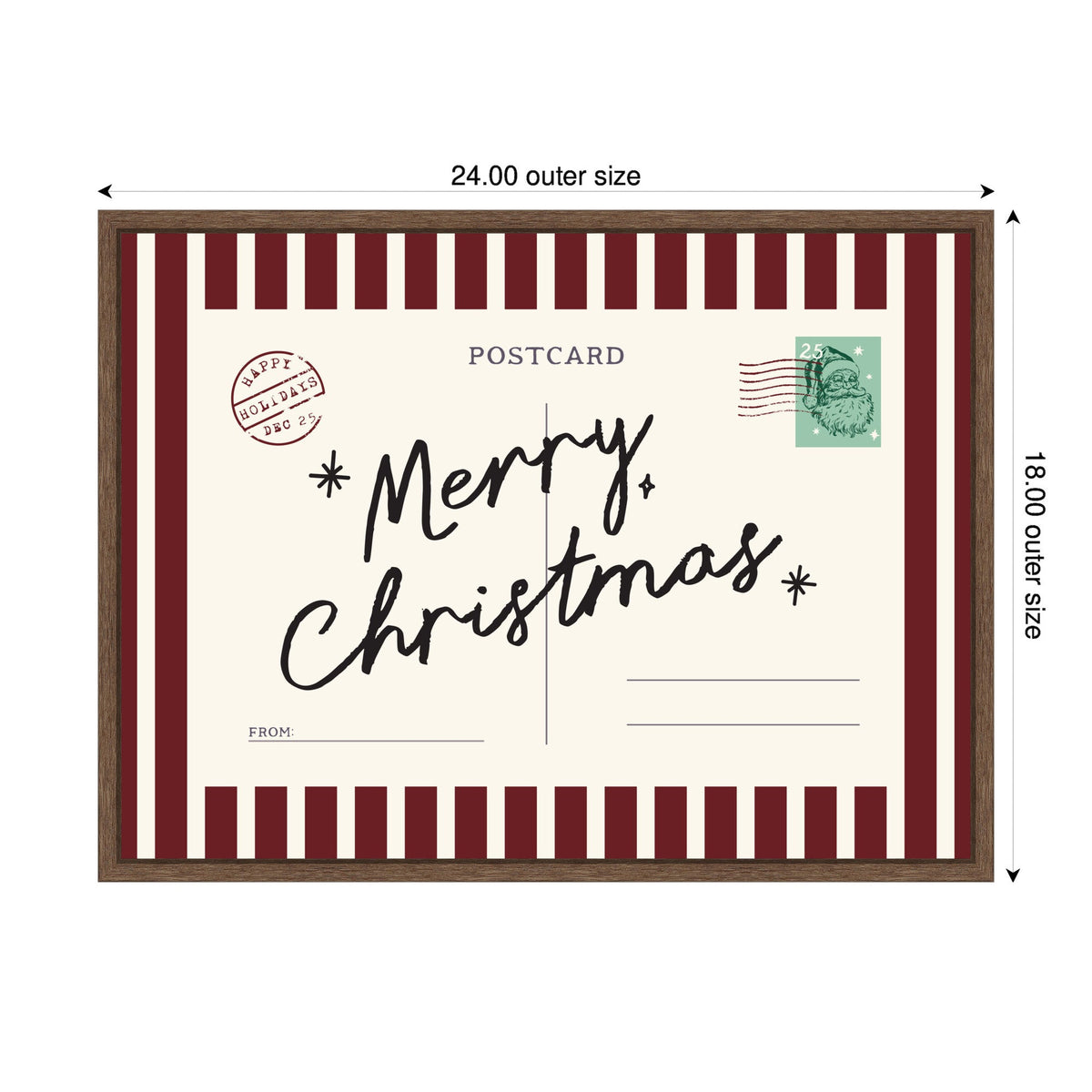 Vintage Merry Christmas Card by Lucky Guava Framed Canvas Wall Art Print