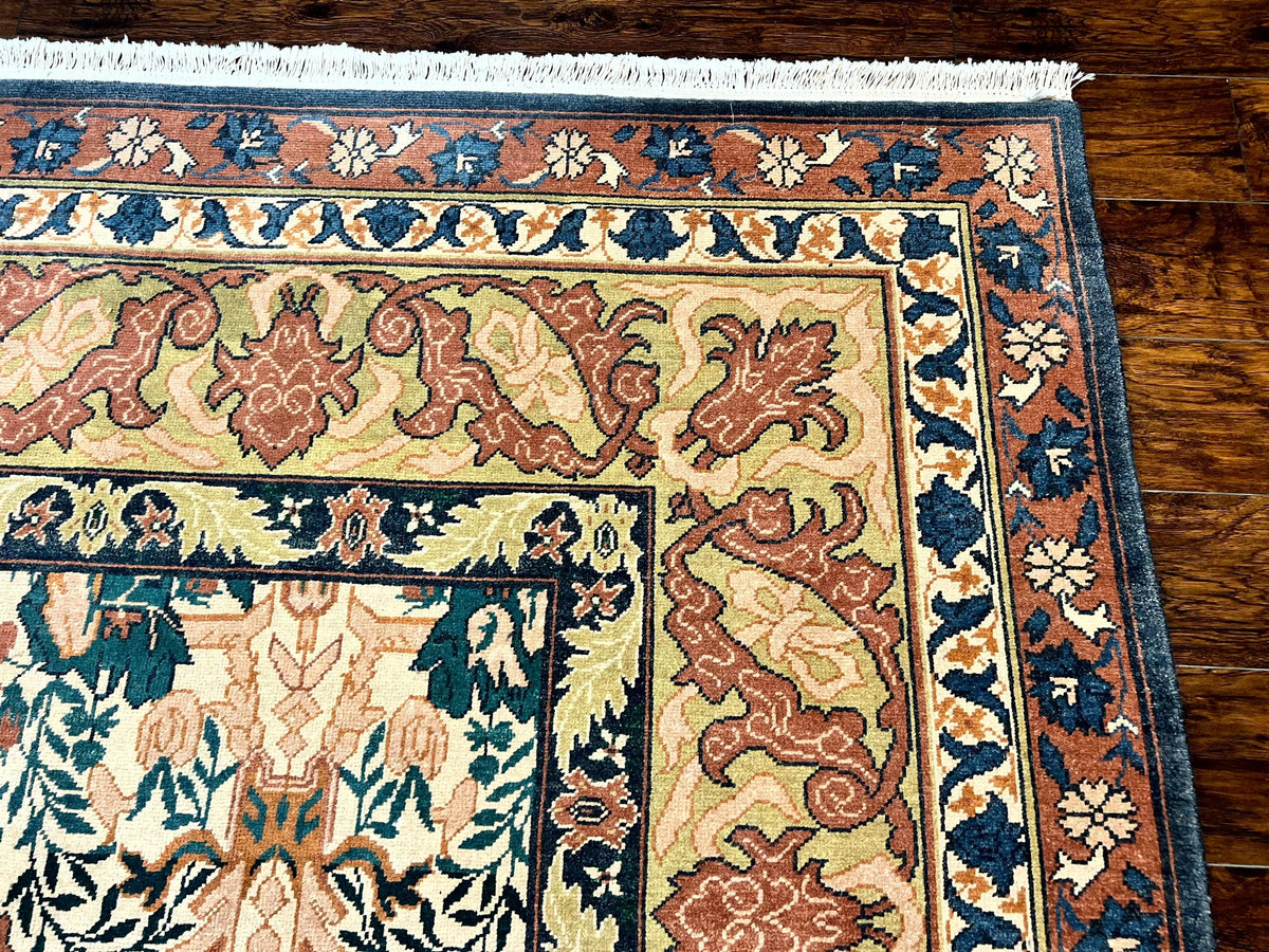 10x13 Wool Rug, Floral Pattern, Birds, Handmade Vintage Carpet, Couristan Rug, Beige - Jewel Rugs, view 8