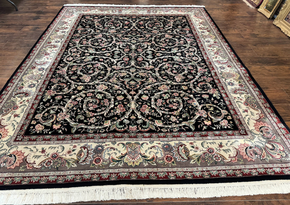 Black Pak Persian Rug 8x11, Floral Pattern, Hand Knotted Vintage Wool Rug with Silk Highlights, Fine 200 KPSI - Jewel Rugs, view 2