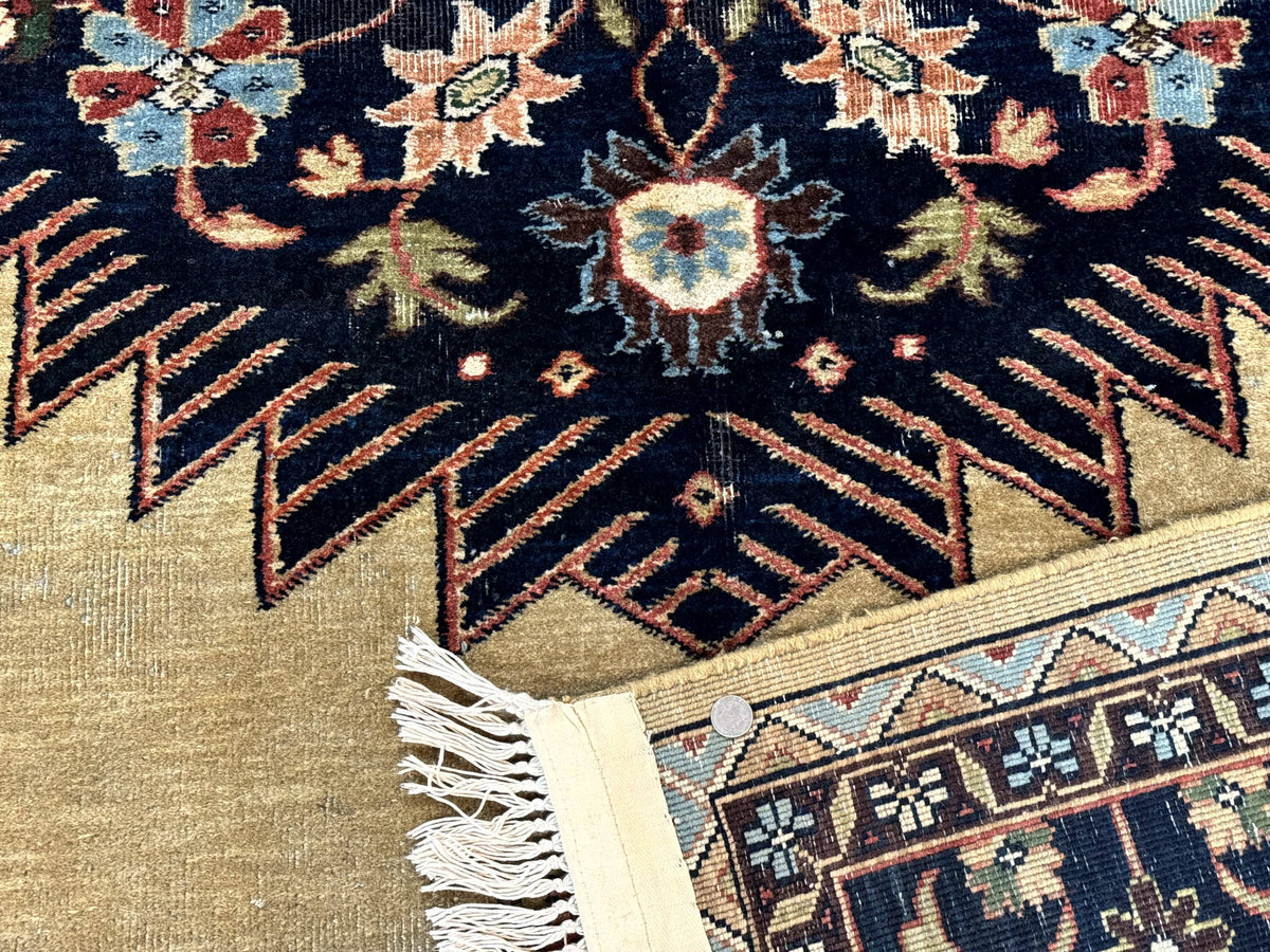 Indo Persian Heriz Rug 8x12, Camel Hair Tan and Navy Blue, Decorative - Jewel Rugs, view 11