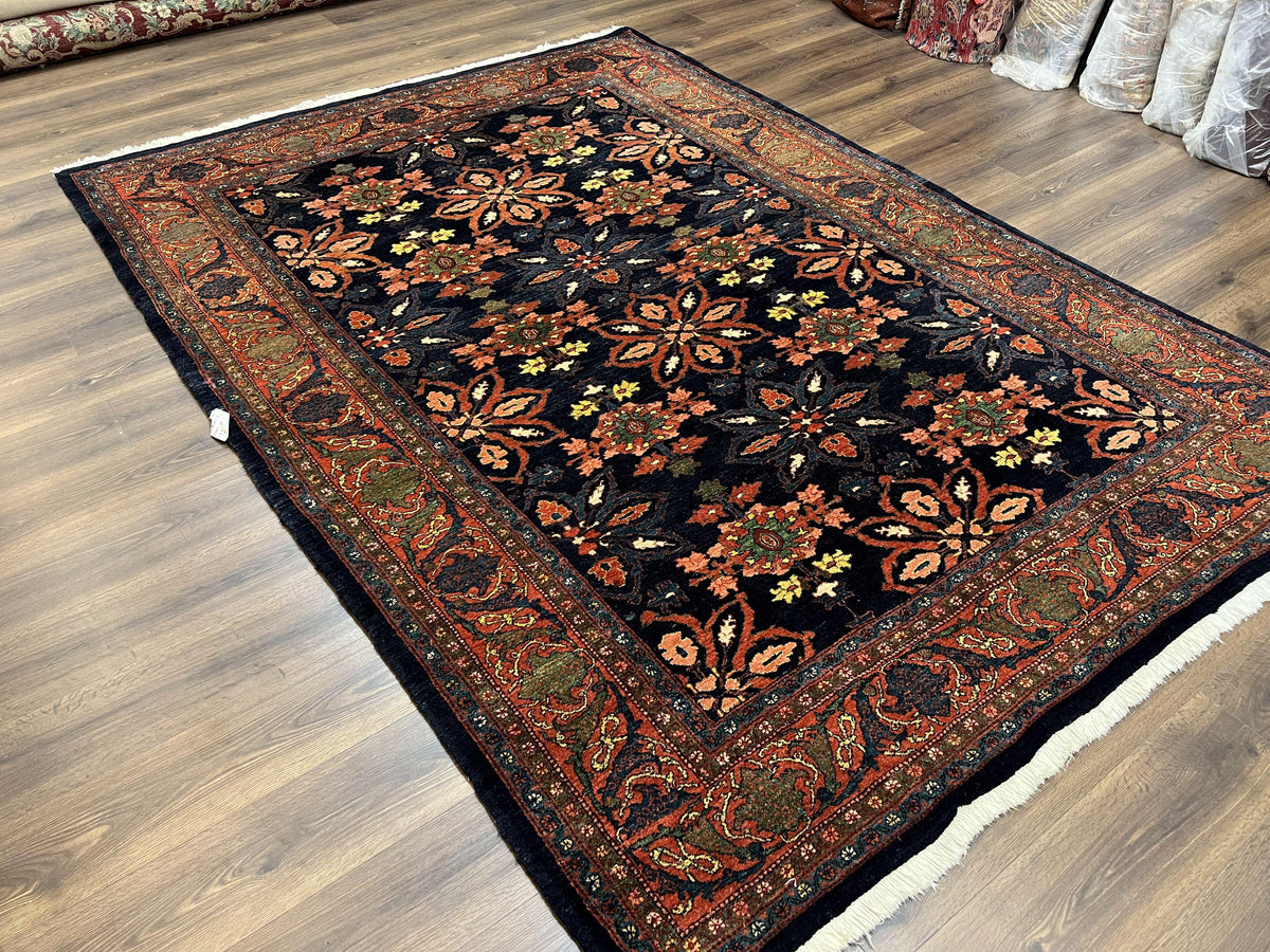 Wonderful Persian Rug 7x10, Navy Blue and Red, Allover Floral Pattern, Bidjar Carpet, Authentic Oriental Rug 7 x 10, Wool Hand Knotted Rug - Jewel Rugs, view 13