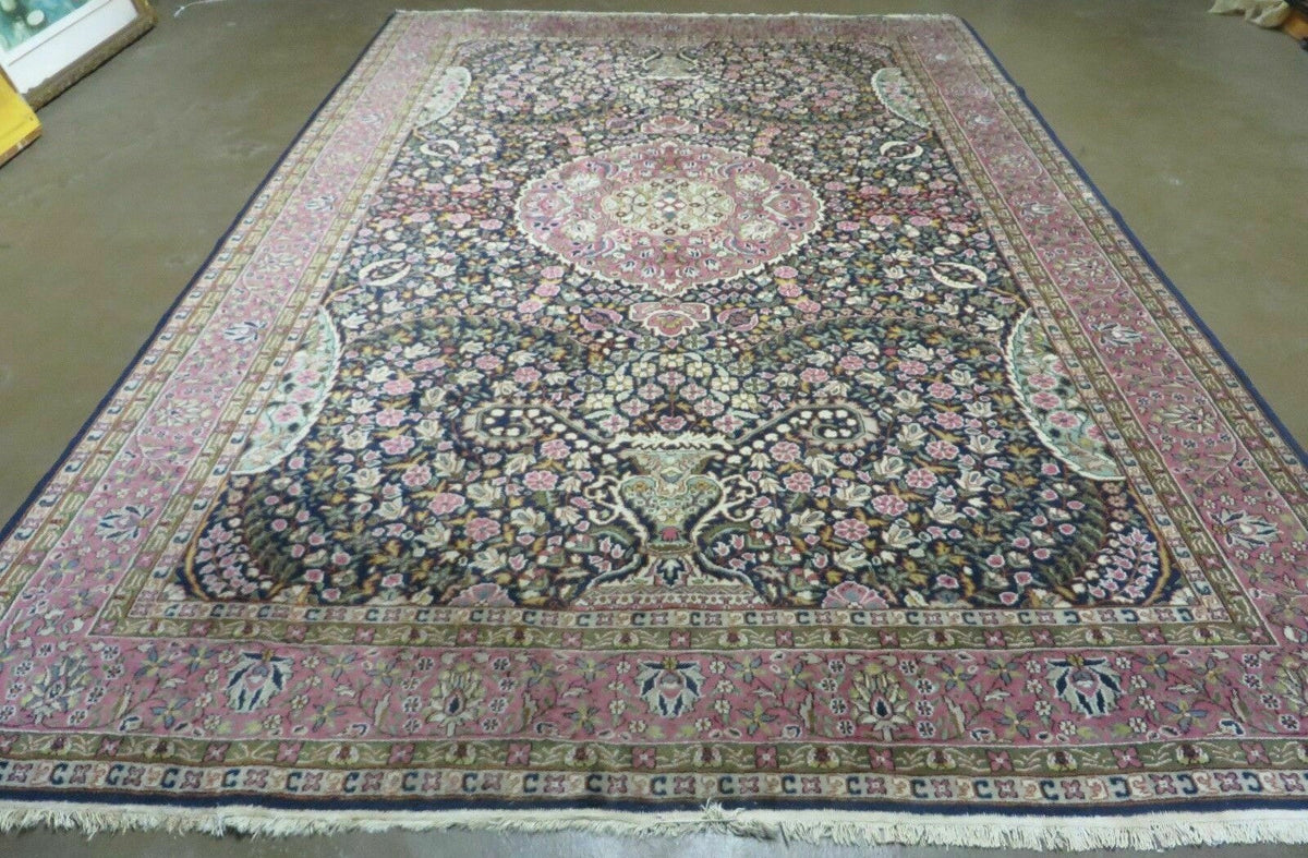 Turkish Sivas Rug 7x11, Navy Blue & Pink, Millifluer Floral Wool Carpet, Vintage - Jewel Rugs, view 2