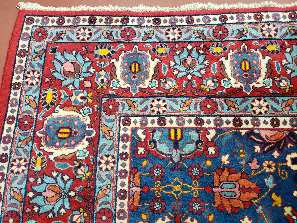 Rare Antique Persian Veramin Carpet, Mina-Khani Pattern, Blue, Red, Ivory, 7x11 ft, Hand-Knotted, Wool - Jewel Rugs, view 6