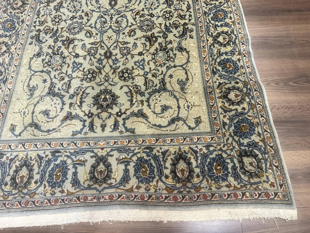 Persian Kashan Rug, Unique Colors, 225 KPSI, Light Green and Light Blue - Jewel Rugs, view 9
