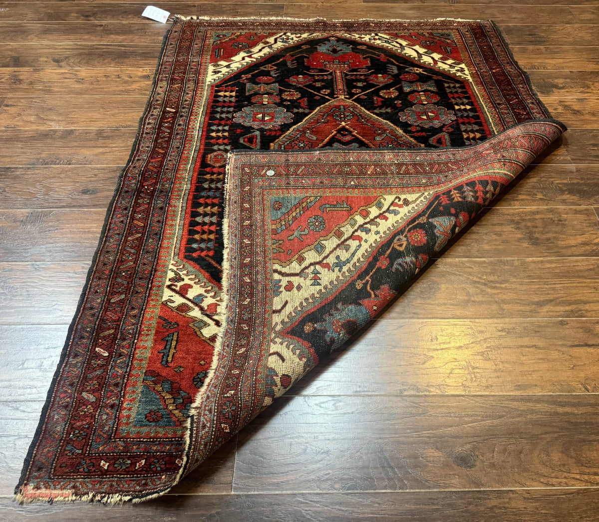 Antique Persian Bidjar Rug 5x6, Navy Blue and Red, Persian Tribal Rug - Jewel Rugs, view 12