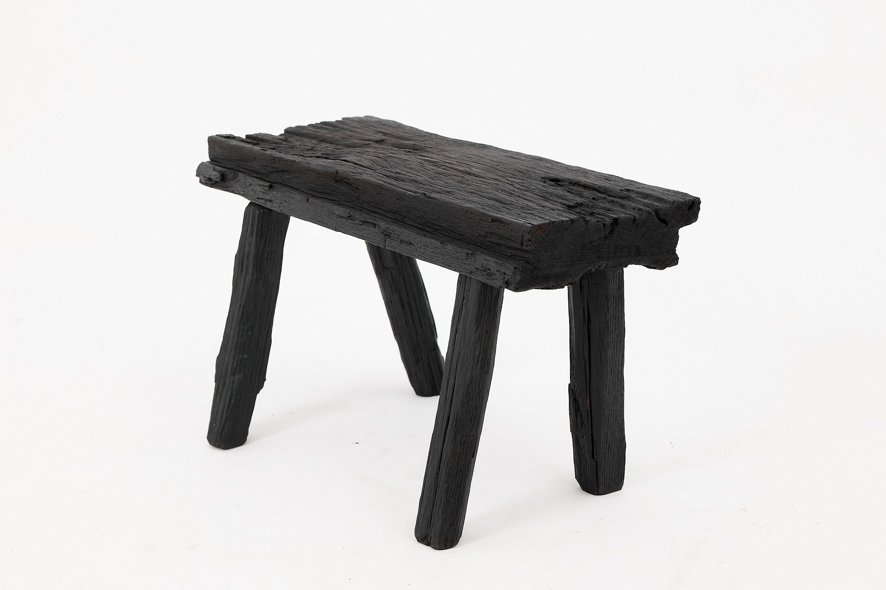 Rustic Blackened Wood stool with Raw Organic Form Indoor & Outdoor - image 6