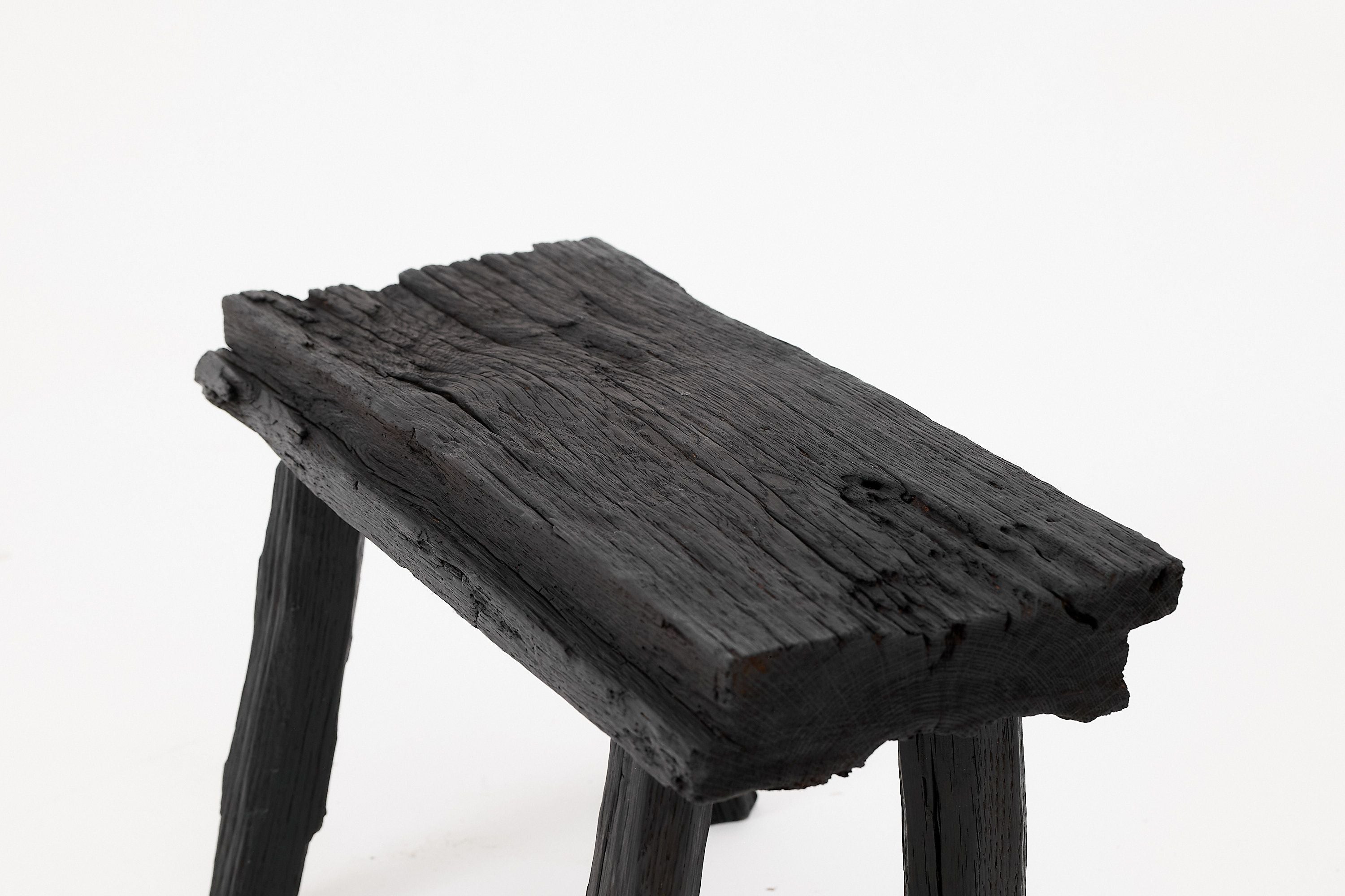 Rustic Blackened Wood stool with Raw Organic Form Indoor & Outdoor - image 7