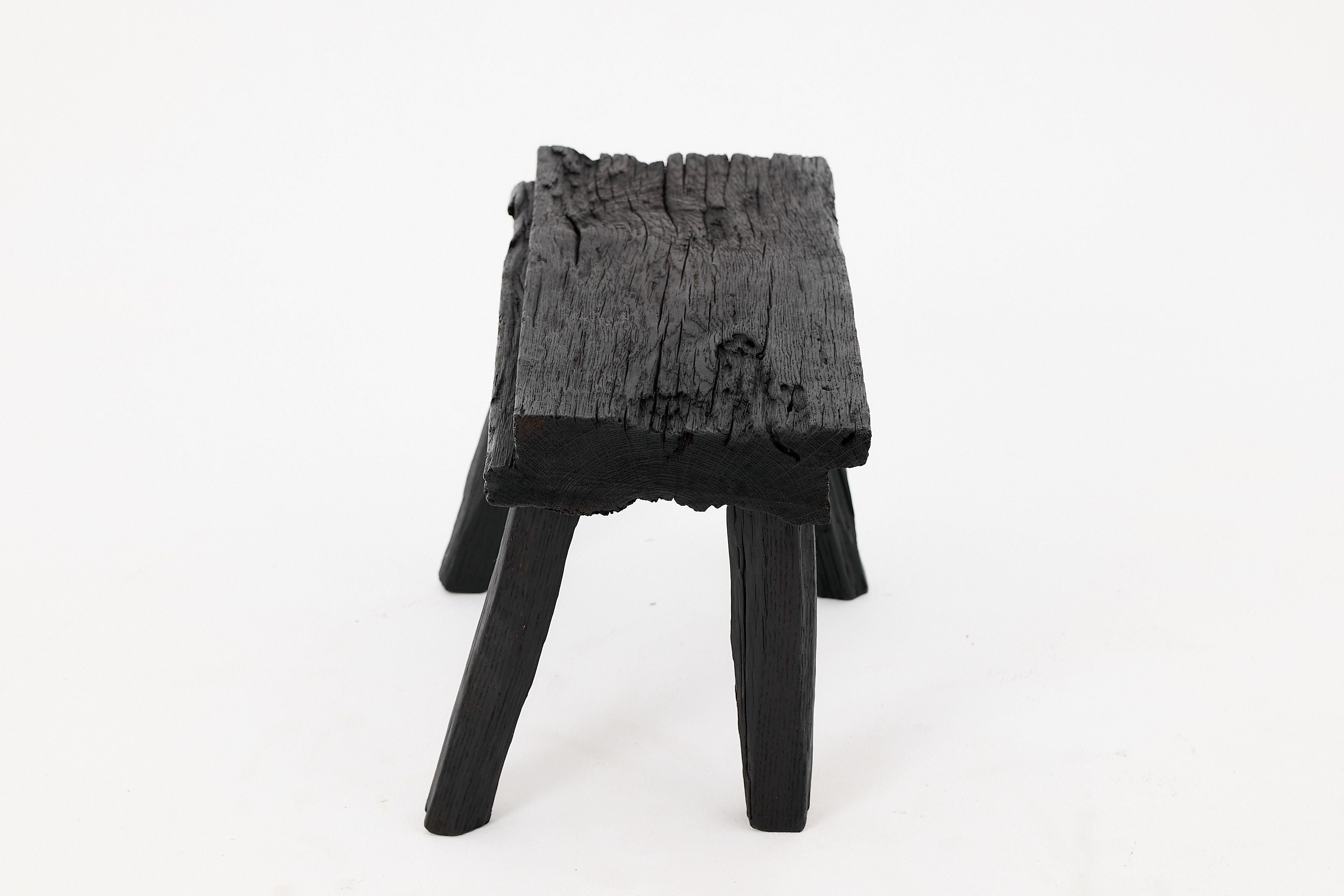 Rustic Blackened Wood stool with Raw Organic Form Indoor & Outdoor - image 8