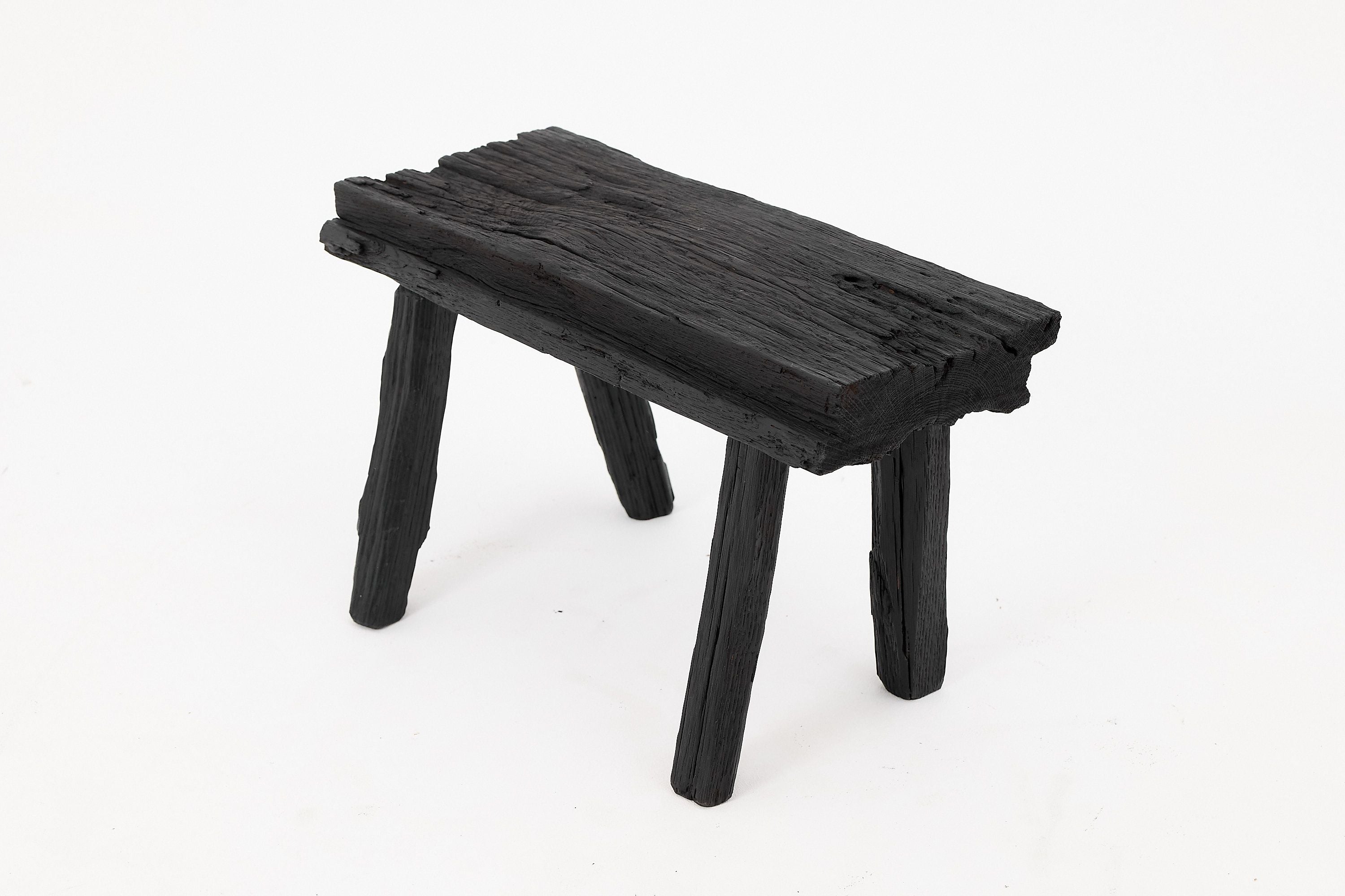 Rustic Blackened Wood stool with Raw Organic Form Indoor & Outdoor - image 4