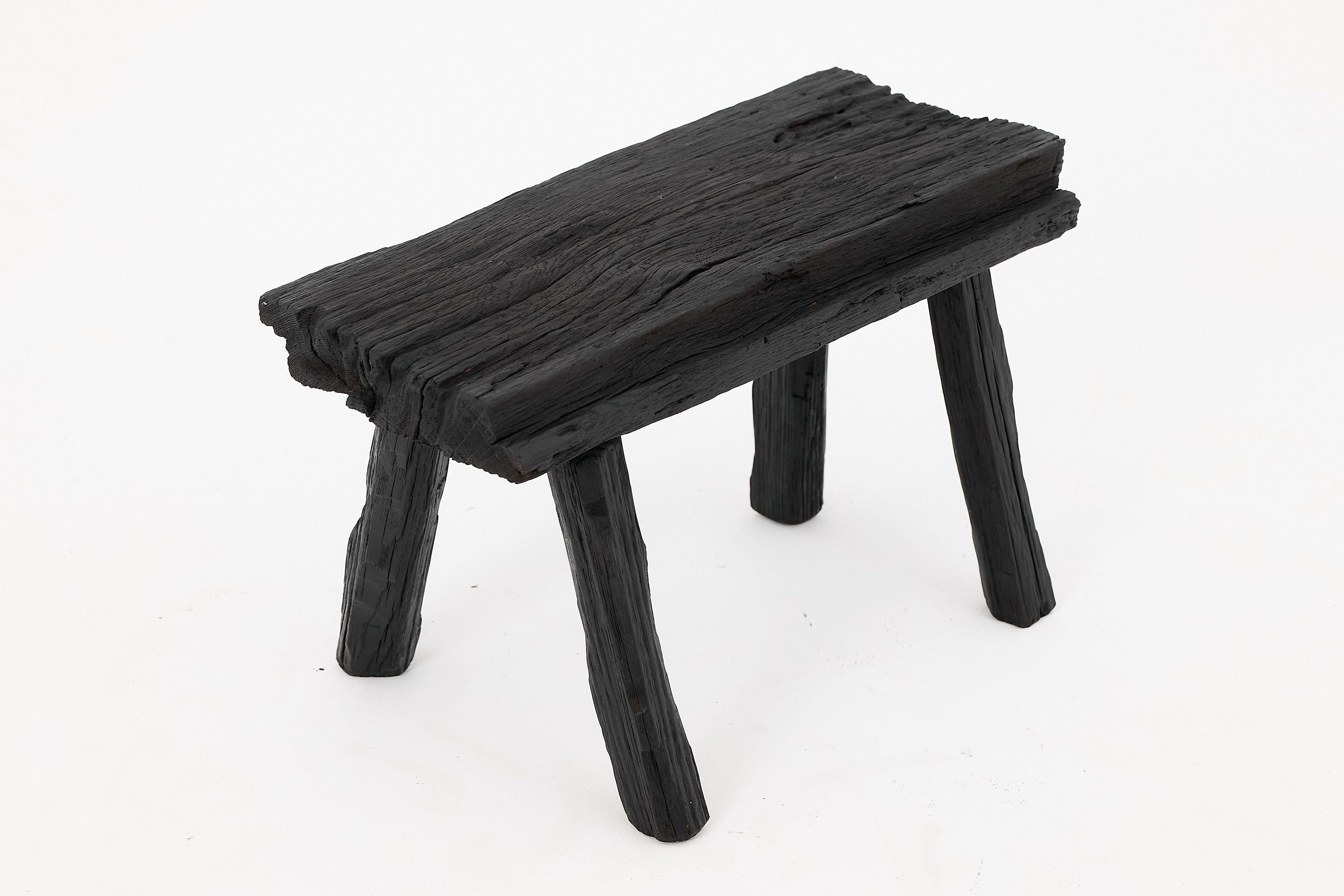 Rustic Blackened Wood stool with Raw Organic Form Indoor & Outdoor - image 14