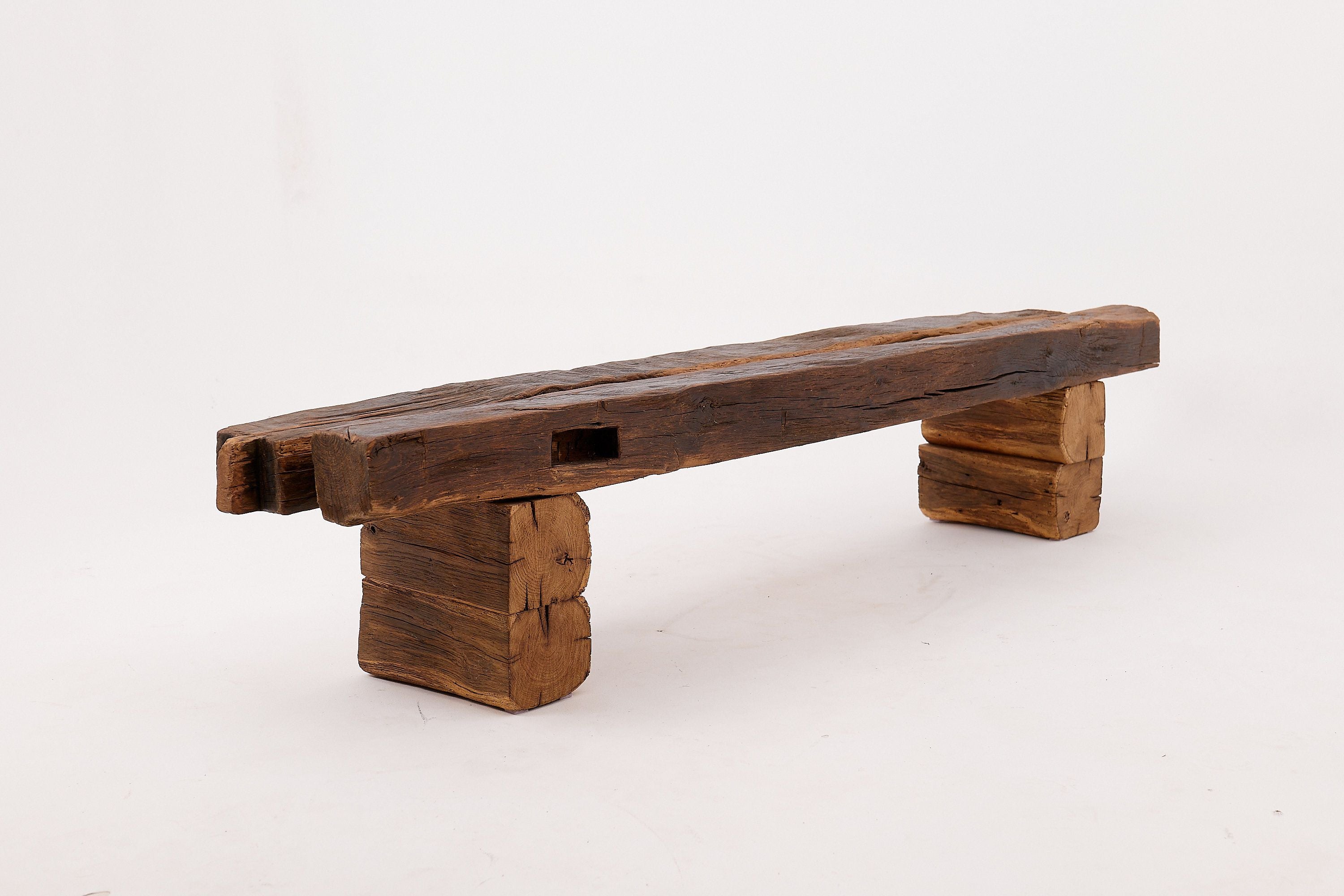 XXL Reclaimed Oak Wood Brutalist Bench, Natural and Eco Friendly - image 8