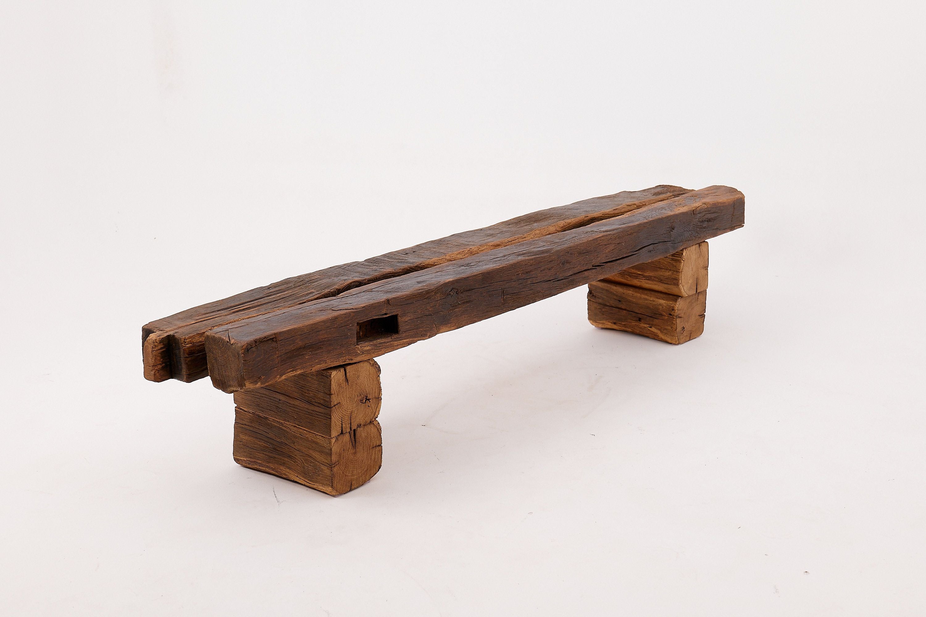 XXL Reclaimed Oak Wood Brutalist Bench, Natural and Eco Friendly - image 7