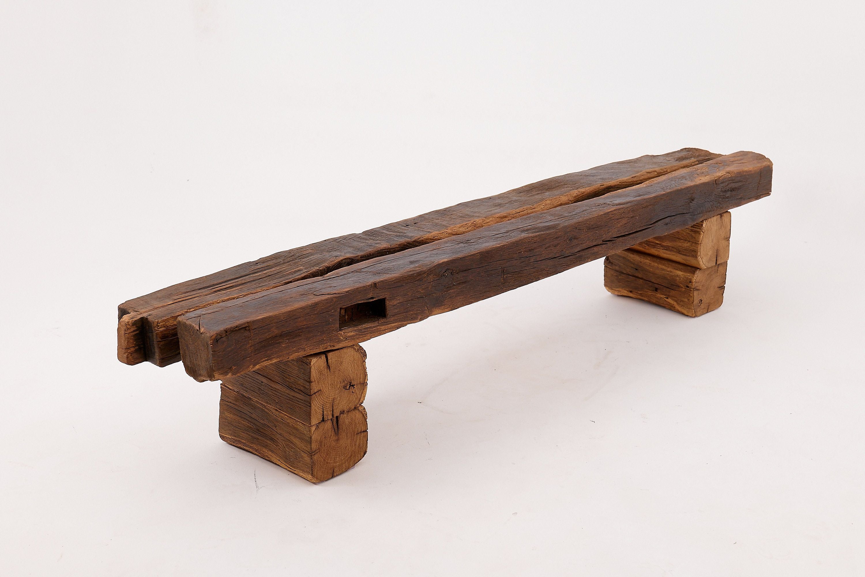 XXL Reclaimed Oak Wood Brutalist Bench, Natural and Eco Friendly - image 10