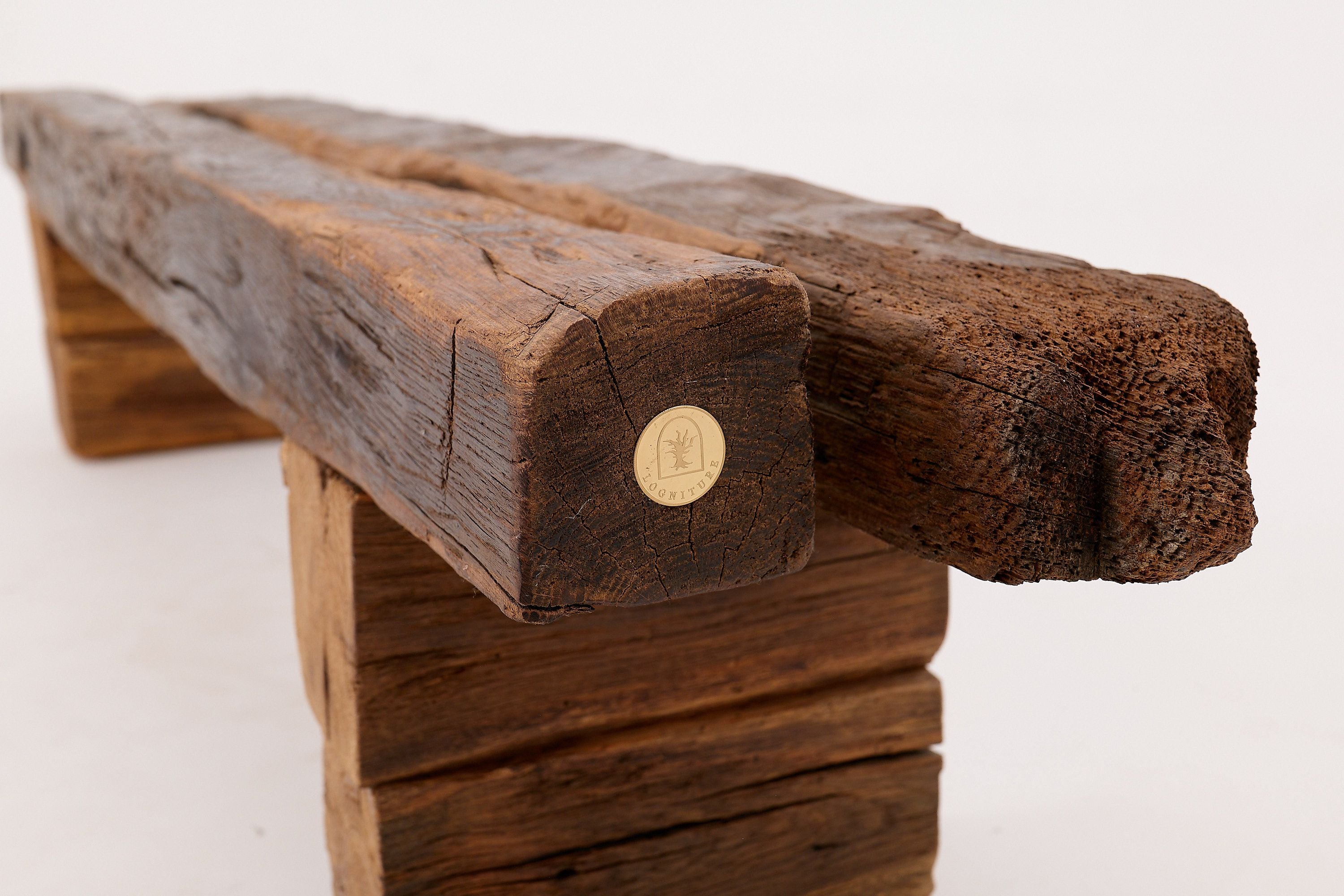 XXL Reclaimed Oak Wood Brutalist Bench, Natural and Eco Friendly - image 16