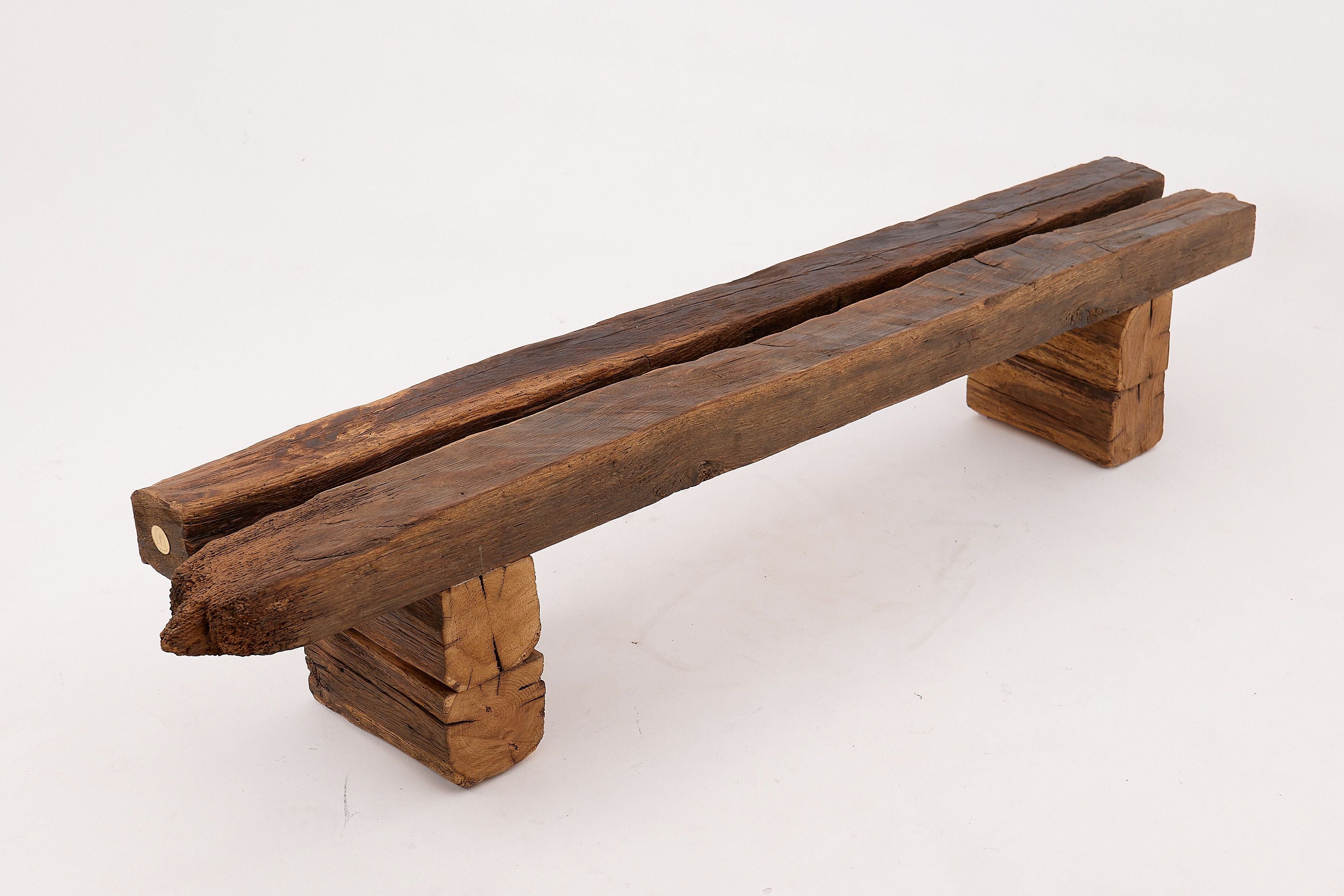 XXL Reclaimed Oak Wood Brutalist Bench, Natural and Eco Friendly - image 18