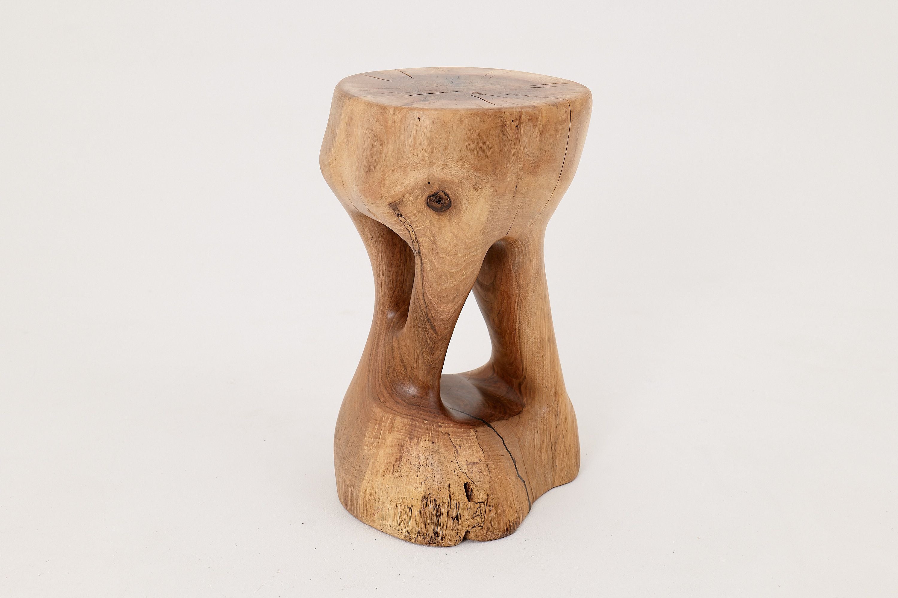 Walnut Solid Wood Sculptural Side Table, Original Contemporary Design