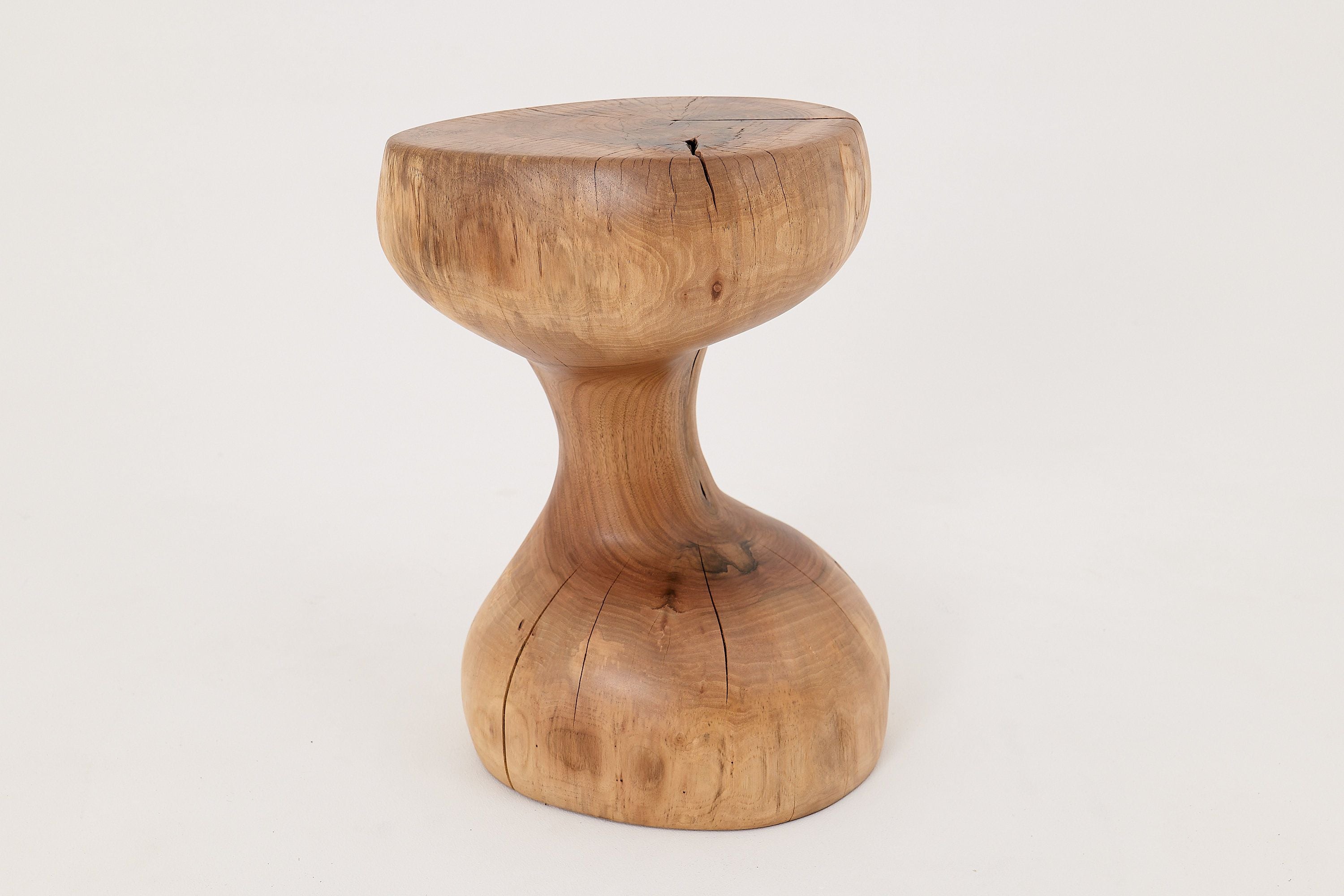 Walnut Solid Wood Sculptural Side Table, Original Contemporary Design