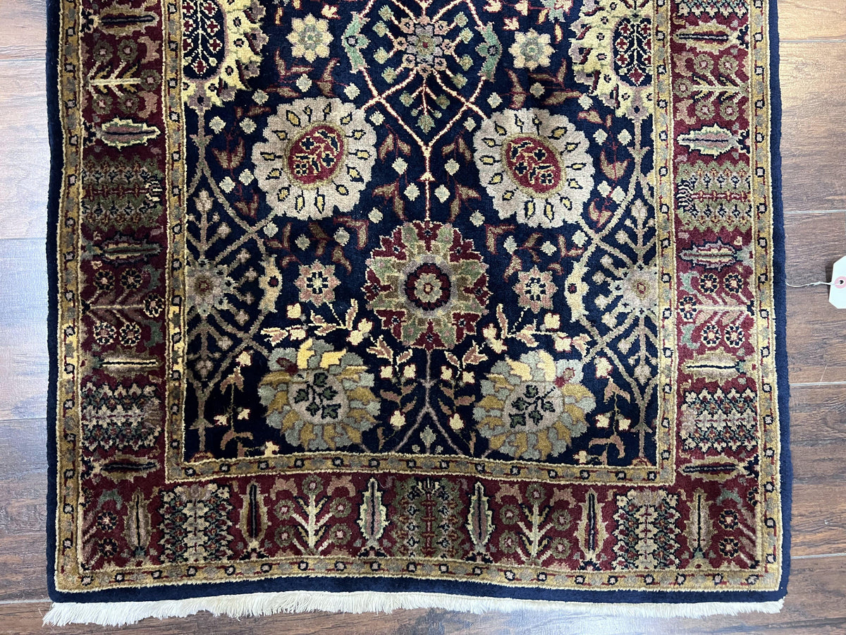 Indo Persian Runner 2.8 x 18, Long Skinny Hallway Wool Runner Rug, Hand Knotted Vintage Floral Allover Traditional Runner Dark Blue Burgundy - Jewel Rugs, view 4