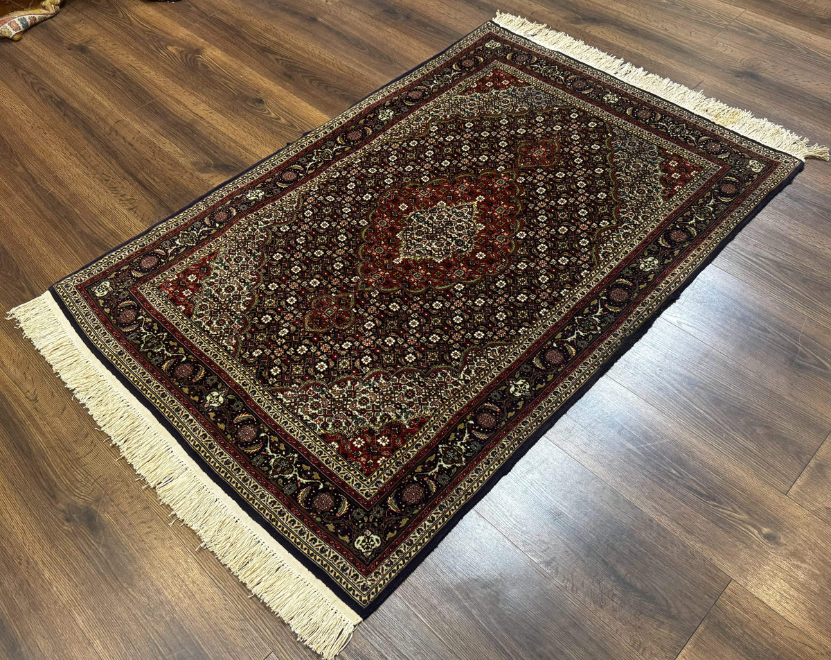 Persian Tabriz Rug 3x5, Wool on Silk Foundation, Very Fine 550 KPSI, Dark Navy Blue - Jewel Rugs, view 12
