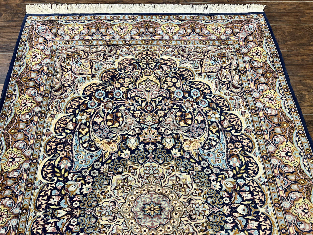 Pak Persian Rug 5x7, Navy Blue Hand Knotted Wool Oriental Carpet 5 x 7 ft, Floral Medallion, Traditional Vintage Pakistani Rug, 225 KPSI - Jewel Rugs, view 12