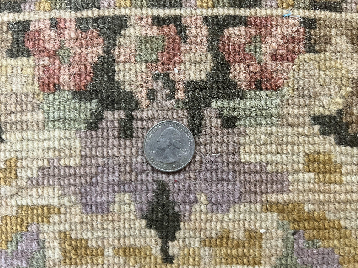 Tibetan Runner Rug 2.6 x 10, French Aubusson Pattern, Gold Olive Green, Vintage Handmade European Design, Wool Hallway Rug - Jewel Rugs, view 11