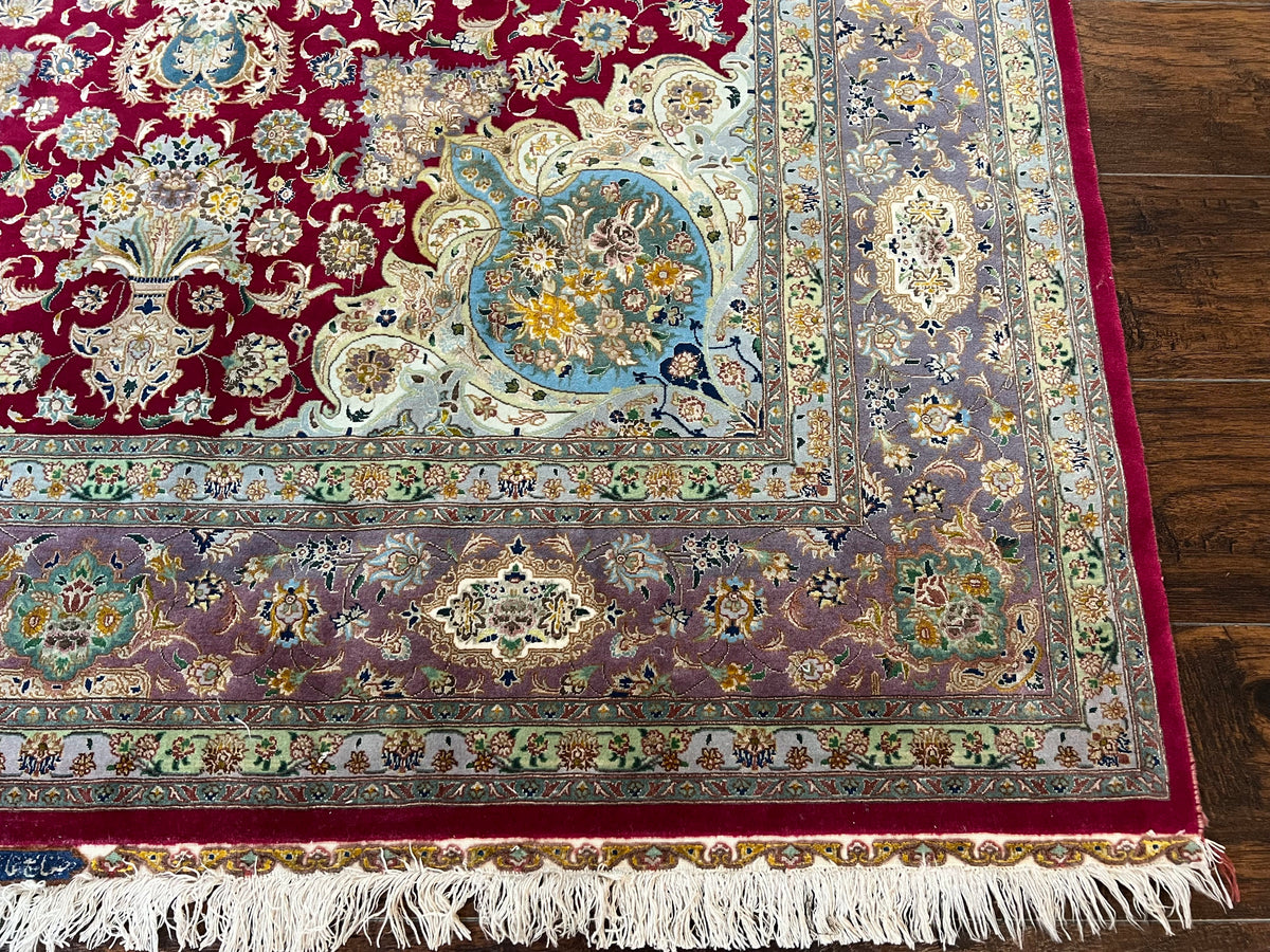 Stunning Persian Tabriz Rug 5x7, Signed by Masterweaver, Maroon, Floral Medallion, Ultra Fine 70 Raj 625 KPSI, Kork Wool Silk Foundation, Handmade - Jewel Rugs, view 12