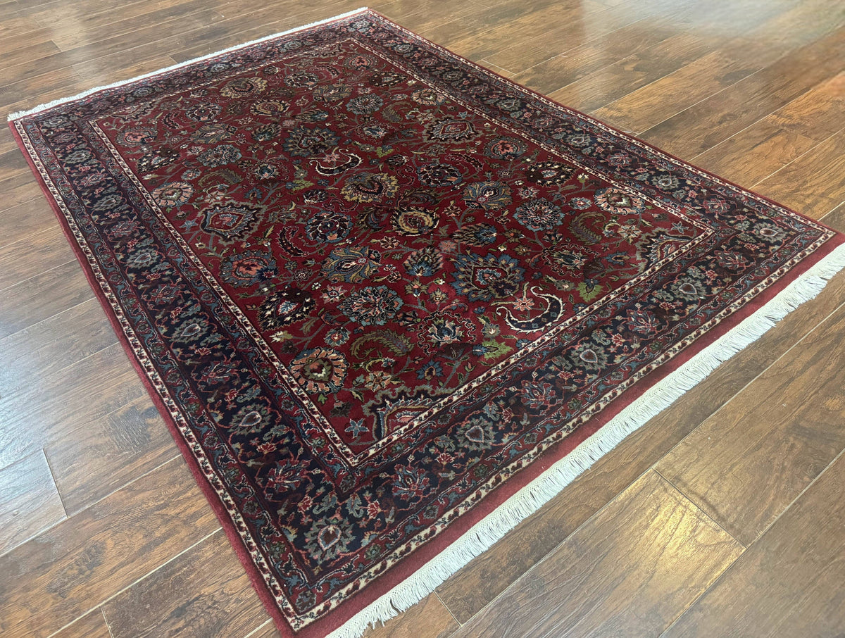 Indo Persian Rug 5x7, Vintage Traditional Floral Carpet, Burgundy and Navy Blue - Jewel Rugs, view 13