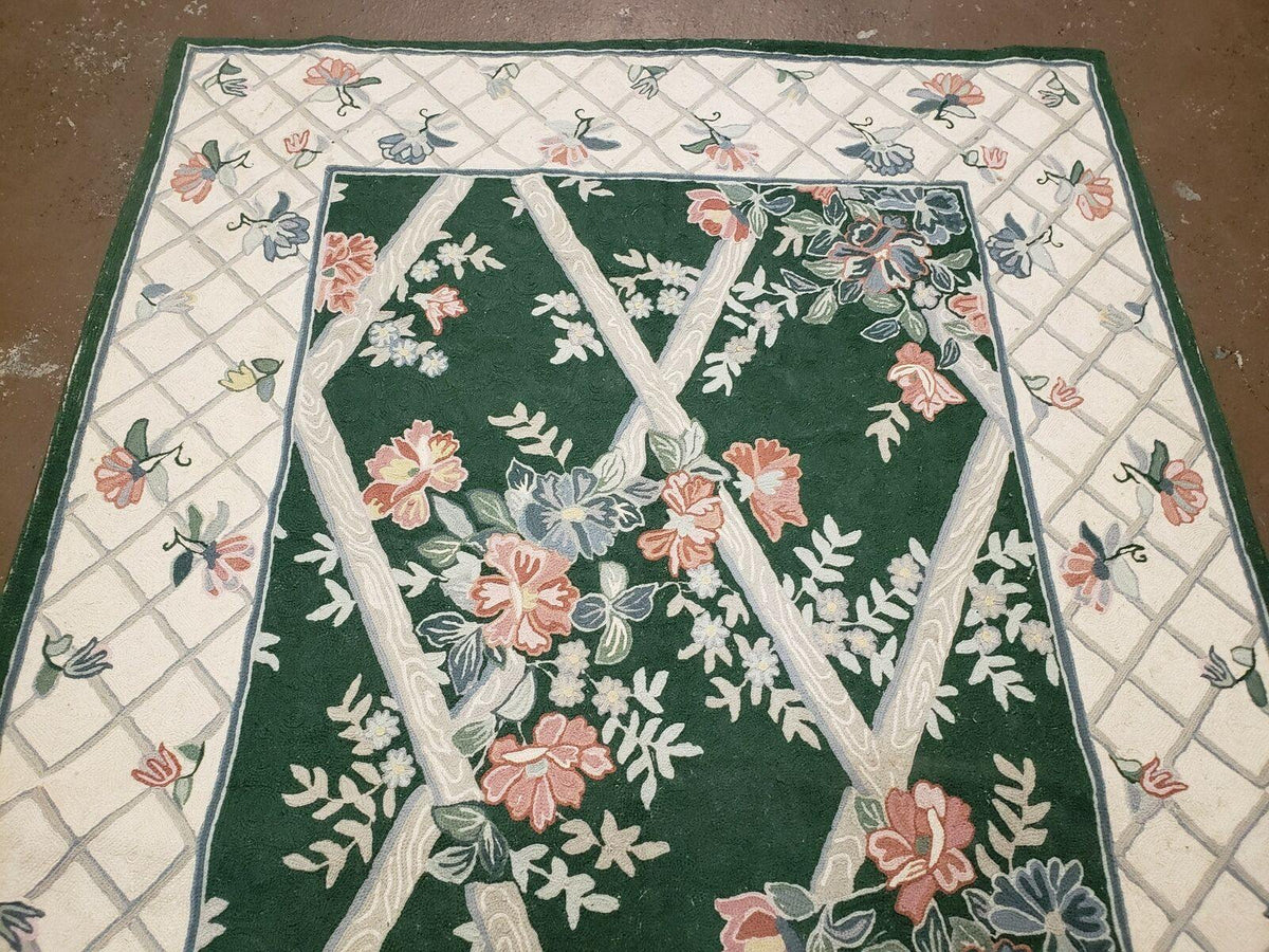3' 6" X 5' 6" Hand Stitched Indian Wool Rug with Backing Green Beige - Jewel Rugs, view 4