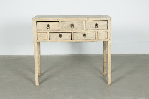 Vintage Console with Five Drawer Weathered Natural Approx. 35-50 Inches Wide image 2