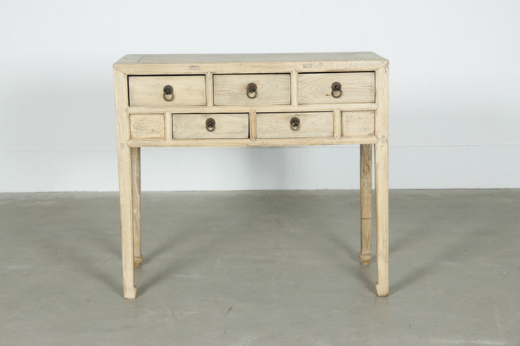 Vintage Console with Five Drawer Weathered Natural Approx. 35-50 Inches Wide image 3