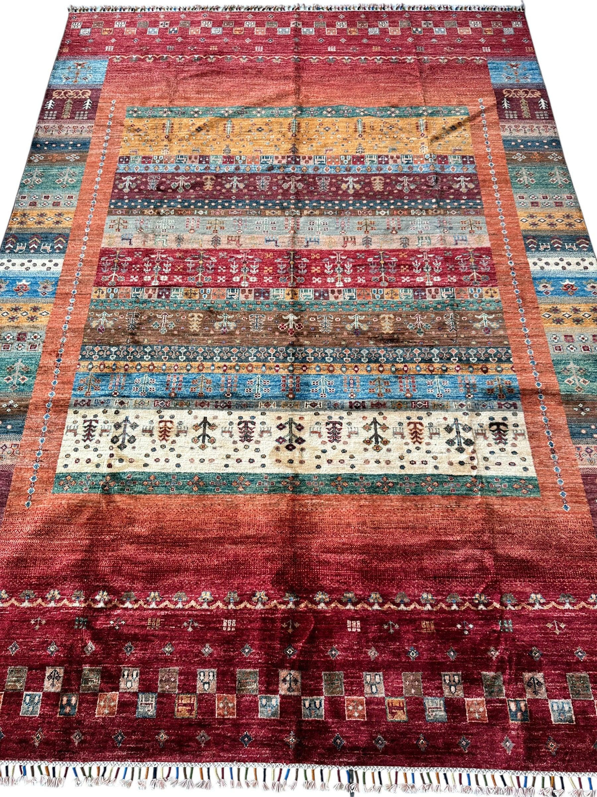 Afghan Ghazni Rug 7x10 | Red, Orange & Blue | Hand-Knotted Wool - Rugistan, view 2