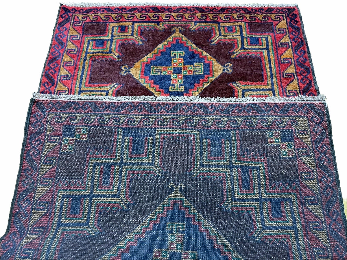 2'11" X 4'6" Vintage Handmade Tribal Wool Rug Balouchi Rug Afghan Rug Geometric - Jewel Rugs, view 10