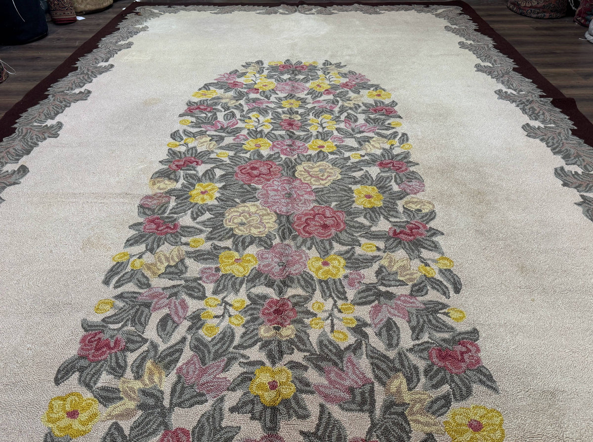Palace Size American Hooked Rug 11x20 Aubusson Style Ivory - Jewel Rugs, view 13