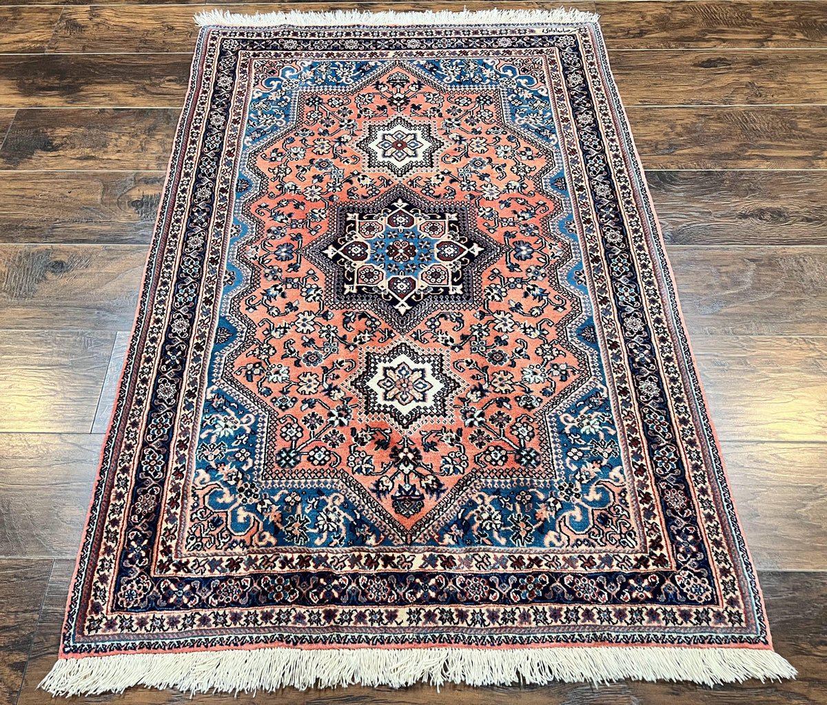 Persian Shiraz Rug 3x5, Geometric Tribal Rug, Wool Hand Knotted Vintage Carpet, Light Red & Blue, Signed by Masterweaver - Jewel Rugs, view 2