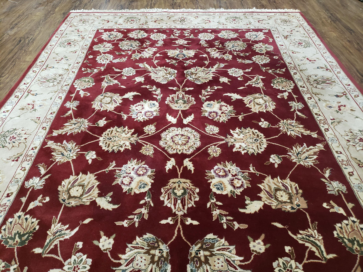 Vintage Traditional Oriental Area Rug, Hand-Knotted, Wool & Silk Accents, Maroon Red and Beige, 6x9 Carpet, 5' 9" x 9' - Jewel Rugs, view 12
