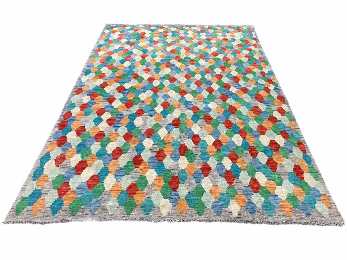 6.5 x 9.5 Colorful Chobi Kilim Rug 6 x 9 Multicolor Turkish Kilim Rug 7x10 Chobi Kilim Rug Playroom Rug Wool Kilim Rug 6x9 New Tribal Kilim - Jewel Rugs, view 2