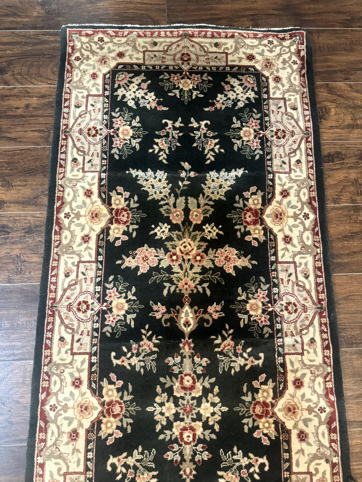 Long Pak Persian Runner Rug 2.7 x 21, Floral Allover, Dark Green and Beige, Handmade Wool Runner Rug, 21ft Runner for Hallway - Jewel Rugs, view 8