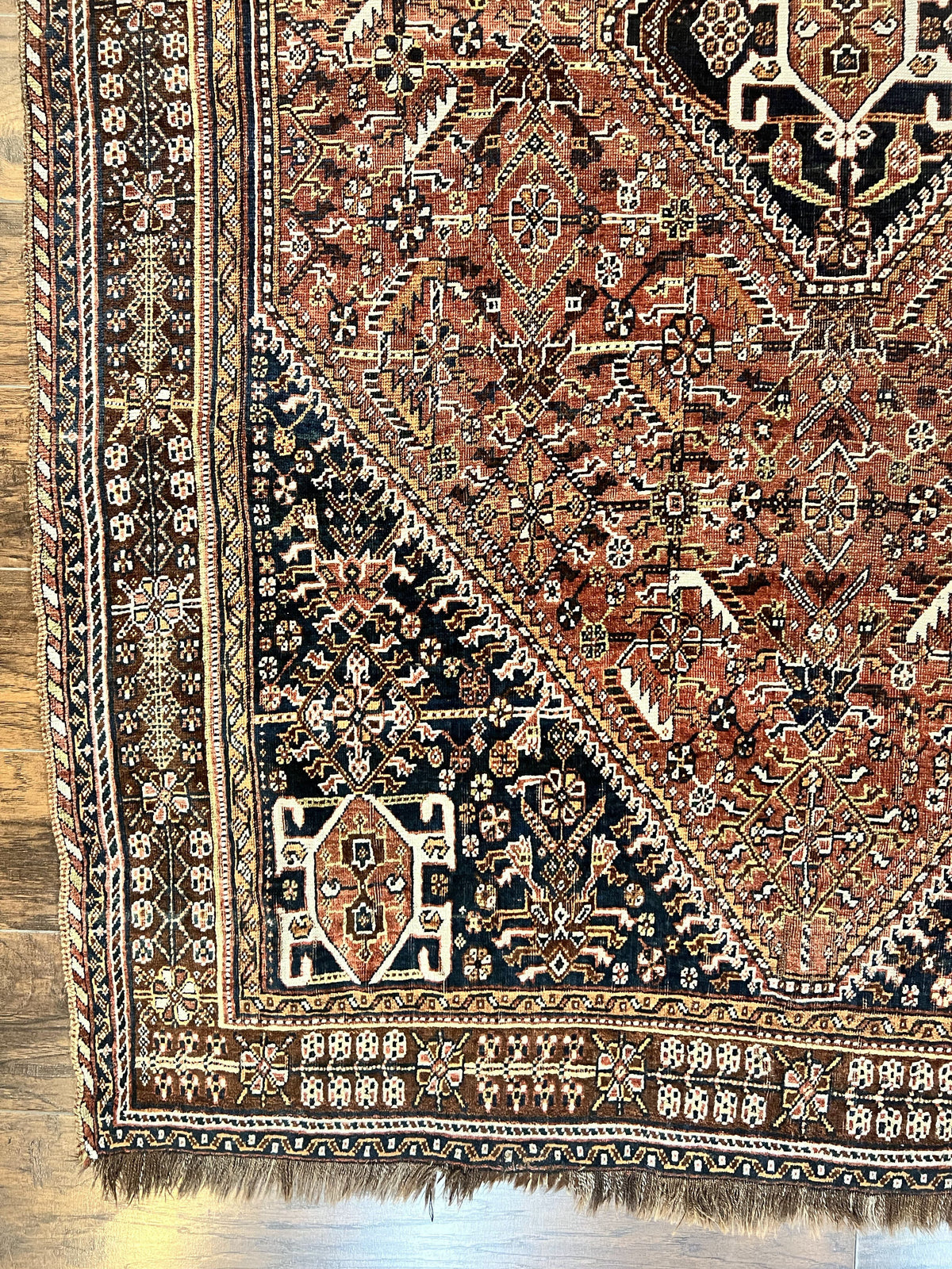 Antique Persian Shiraz Tribal Rug 6x8, Geometric Rug, Wool Handmade Hand Knotted Carpet, Red Blue - Jewel Rugs, view 8