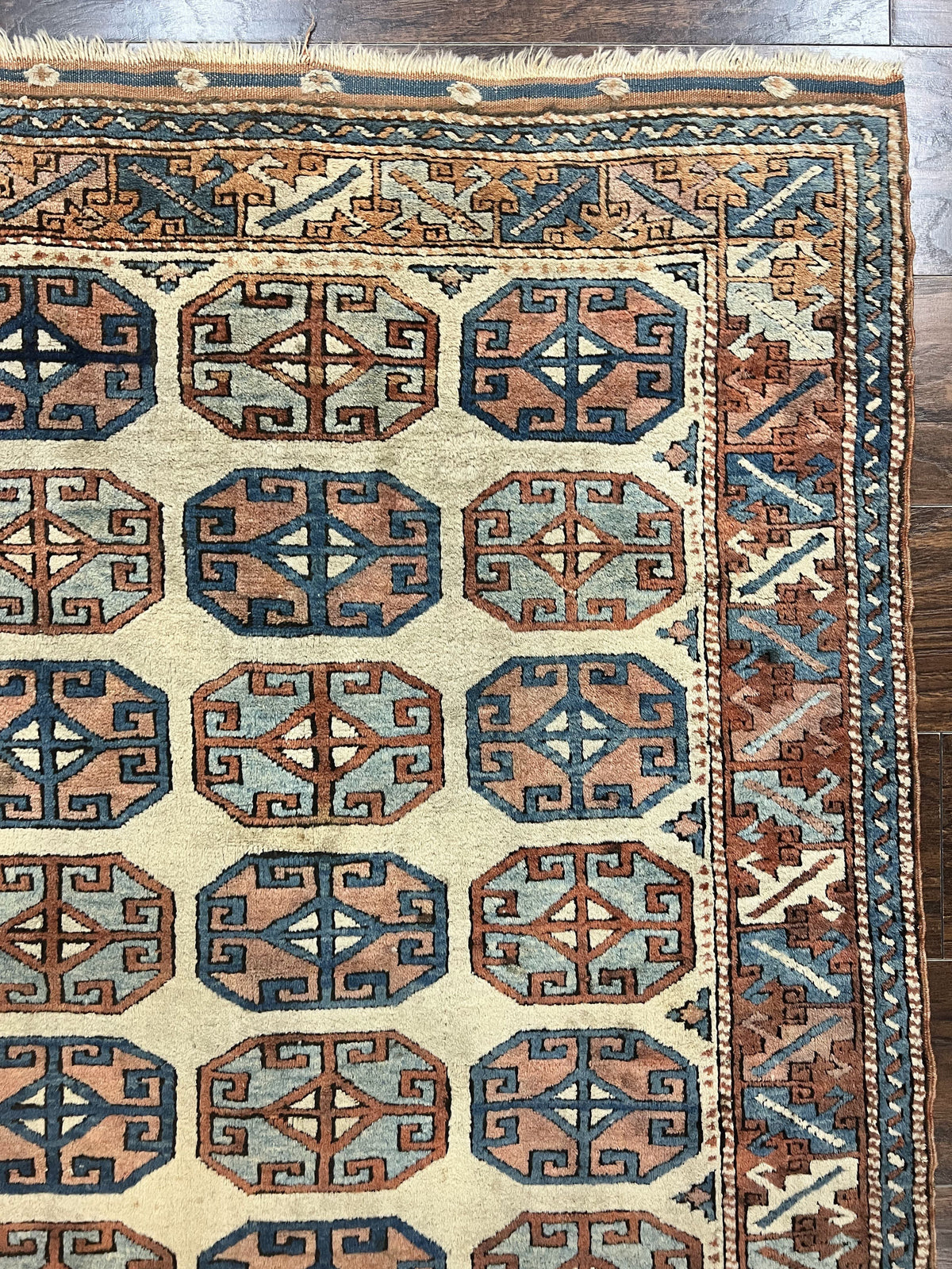 Turkish Kazak Rug 3x4, Wool Hand Knotted Handmade Vintage Carpet, Geometric Tribal Repeated Motif, Small 3 x 4 Antique Rug, Cream Red - Jewel Rugs, view 7