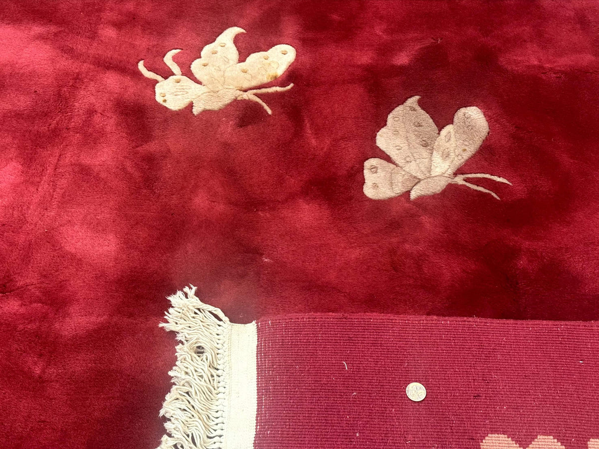 Palace Size Chinese Wool Rug 12x18, Red Art Deco Chinese Carving Carpet, Butterflies Flowers - Jewel Rugs, view 11