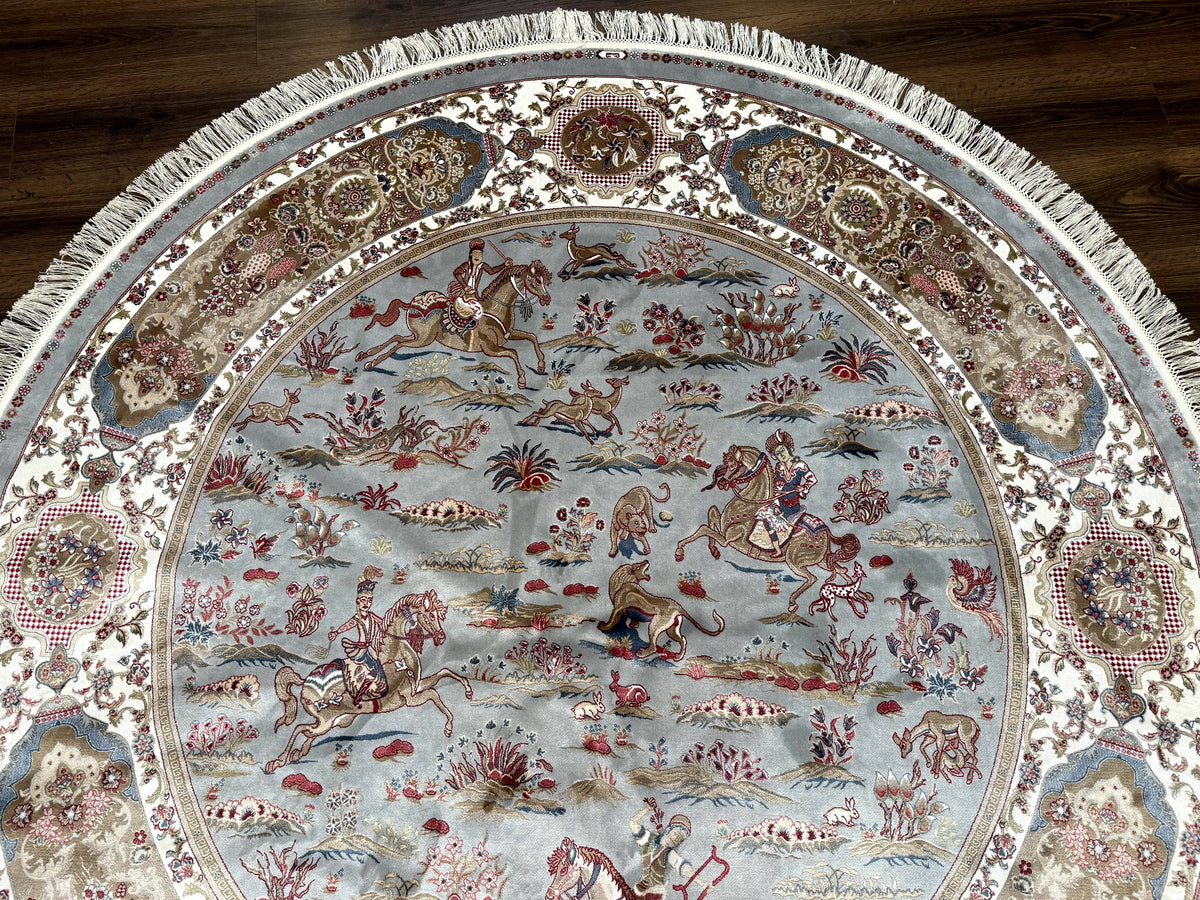 Round Silk Rug 6x6, Hunting Design, Bamboo Silk, Animal Pictorials - Jewel Rugs, view 3