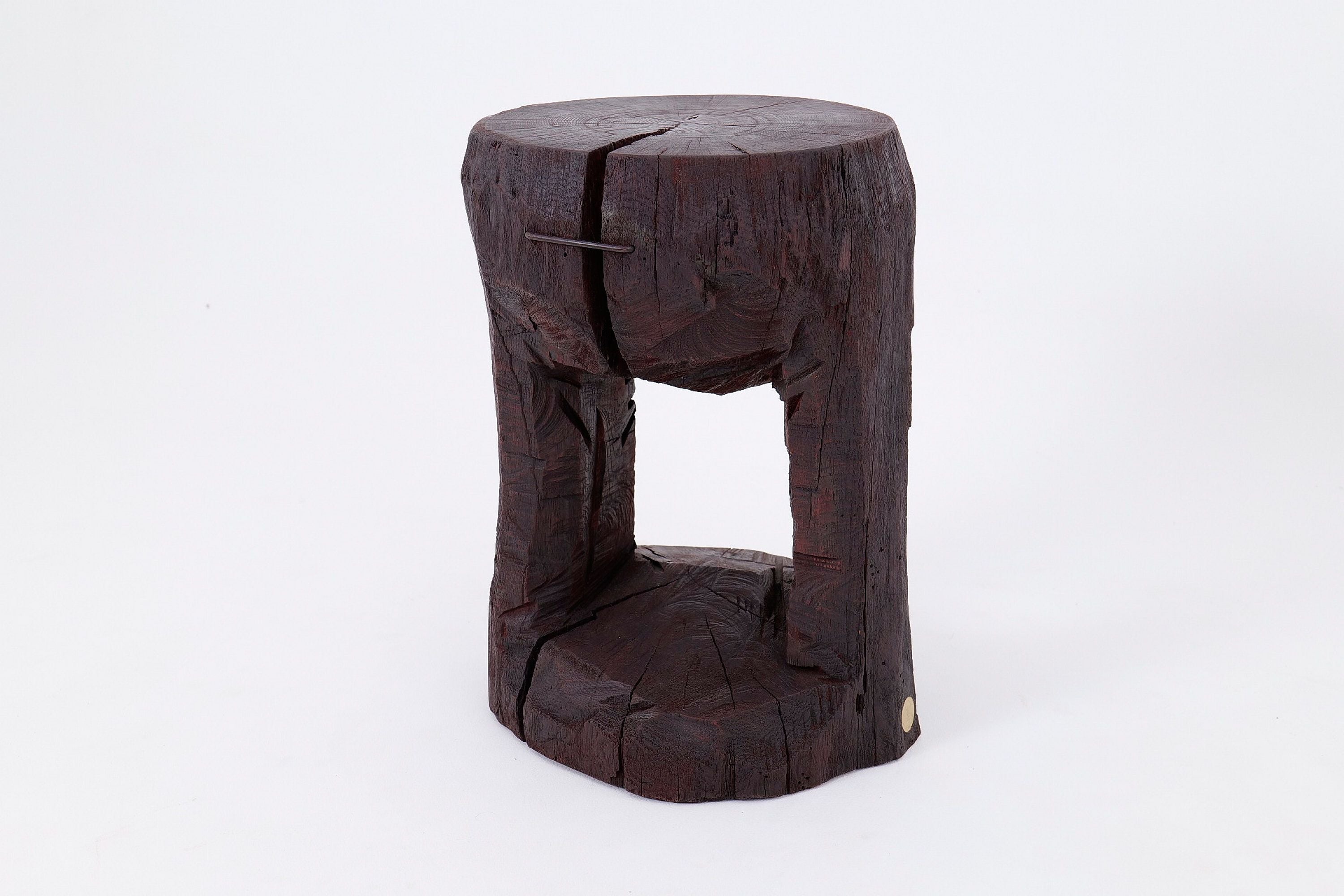 Sculptural Hardwood Side Table, Coffee Table, Red Stain, Hand-Carved, - image 4