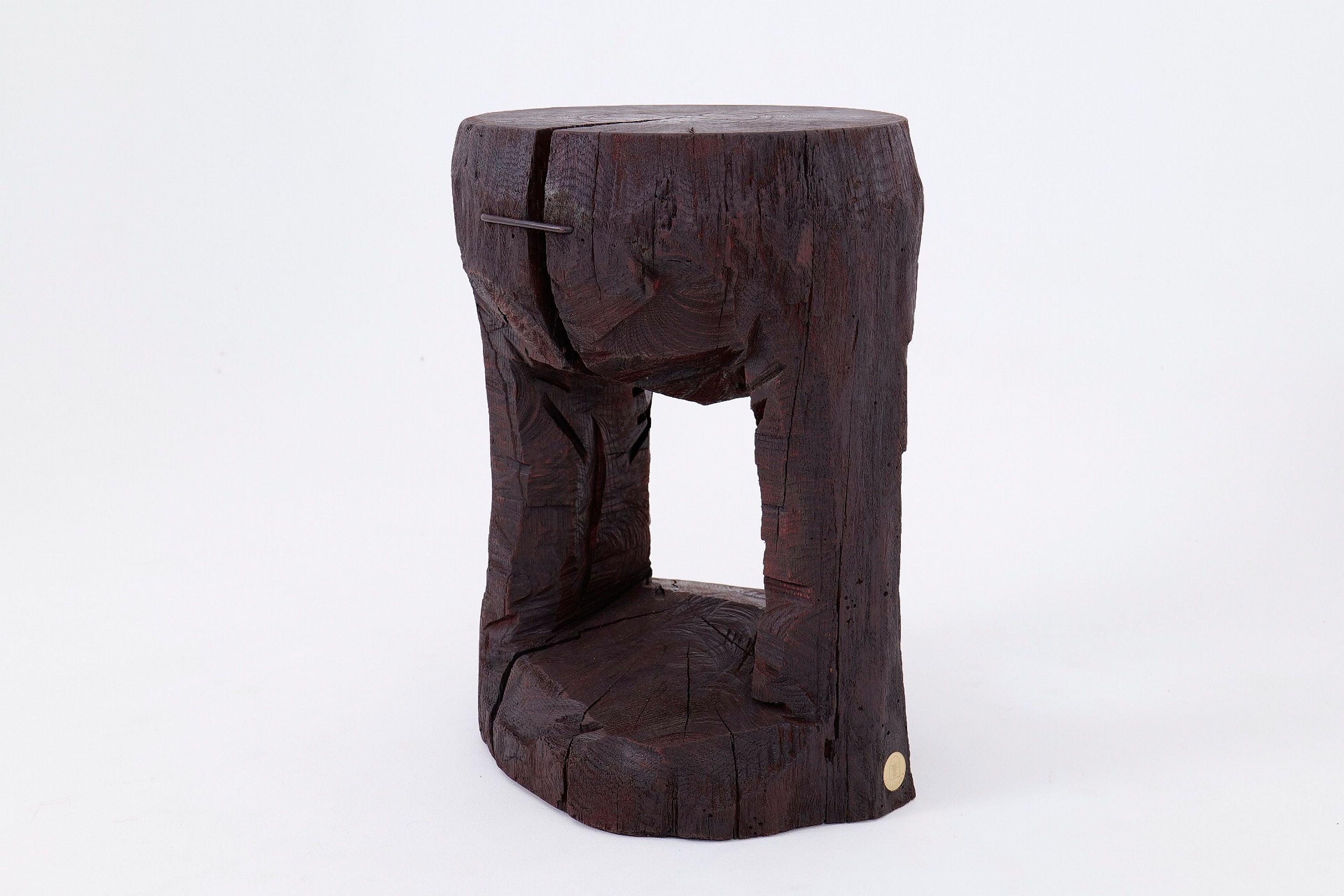 Sculptural Hardwood Side Table, Coffee Table, Red Stain, Hand-Carved, - image 6