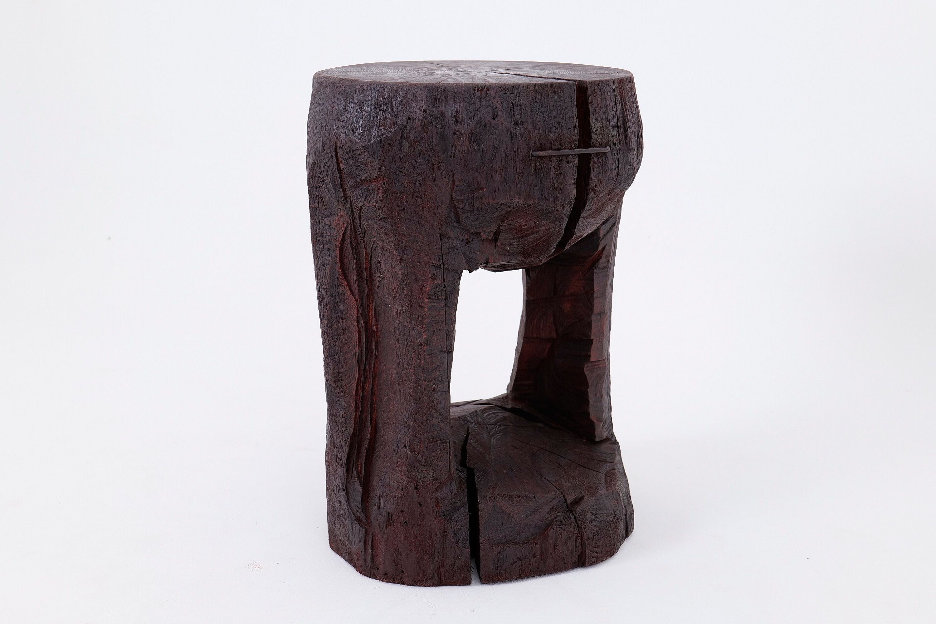Sculptural Hardwood Side Table, Coffee Table, Red Stain, Hand-Carved, - image 16